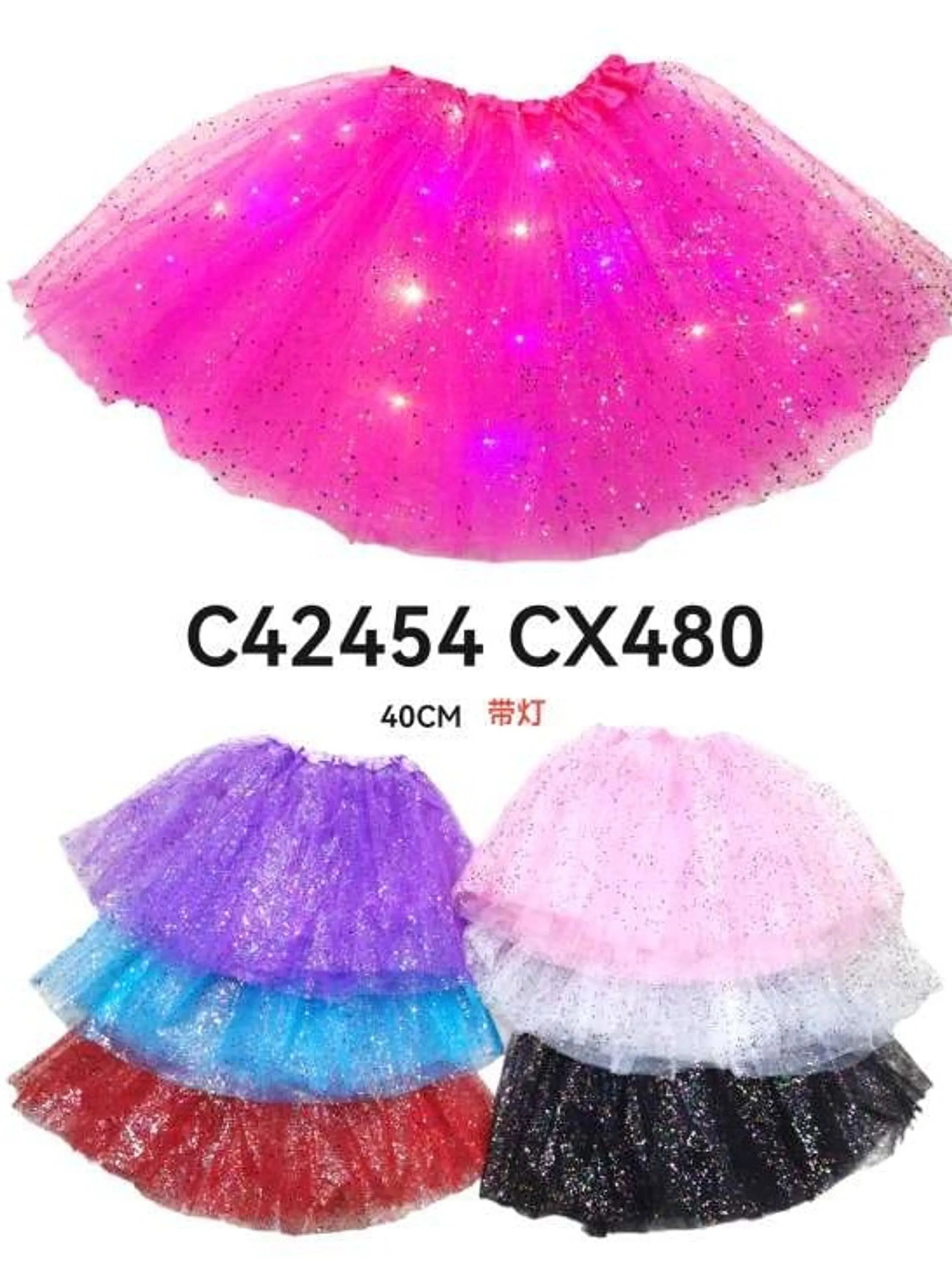 Saia de tule glitter com led