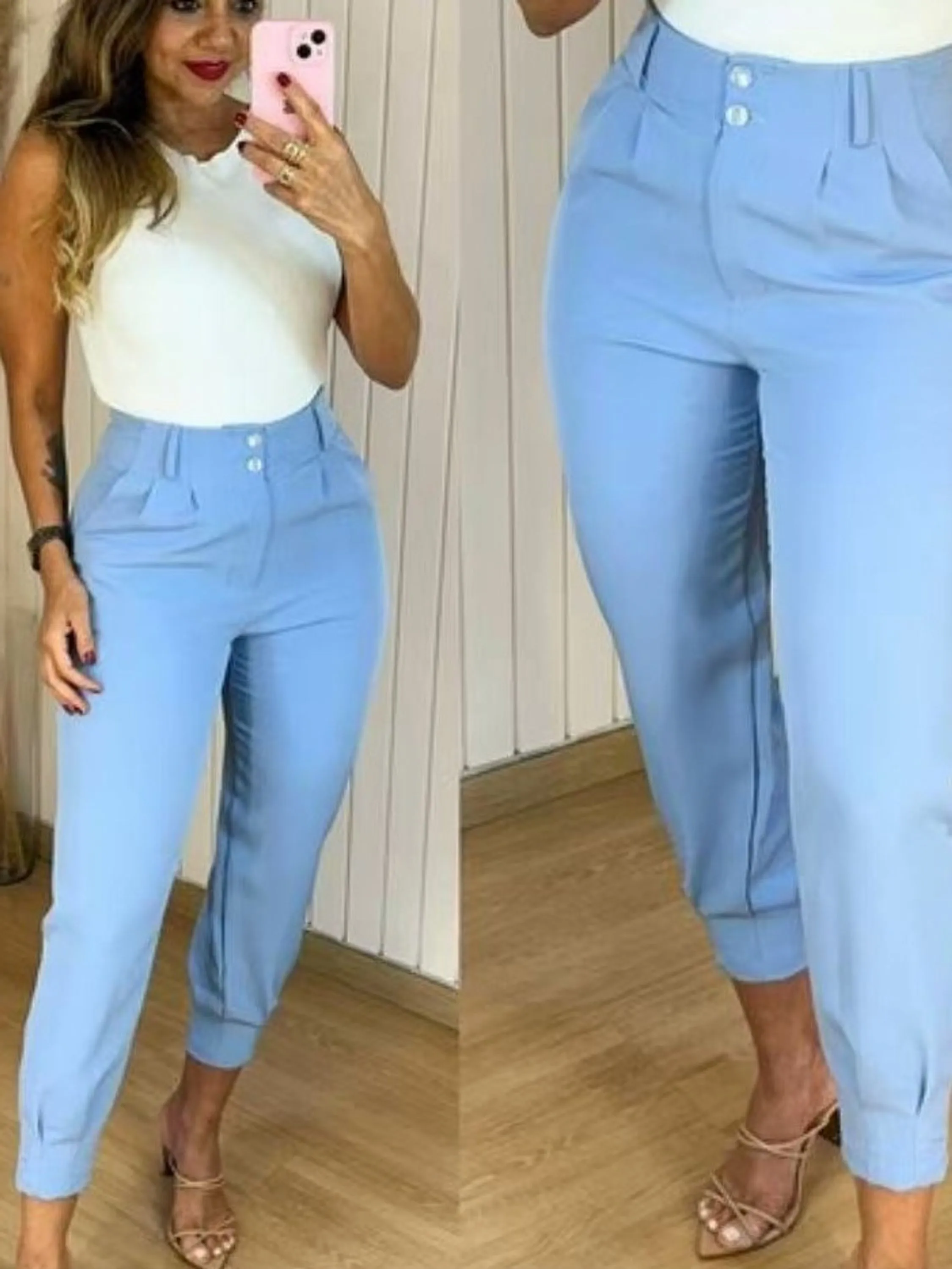 Calça cenoura de alfaiataria 2 botão