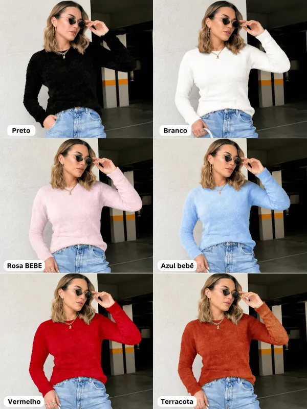 Blusa Pelinho Feminina Manga Longa Inverno