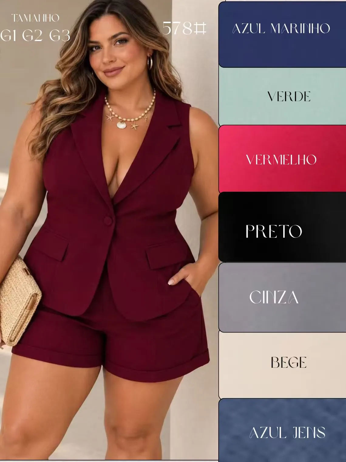 Conjunto Colete Short Luis Twill Plus Size G1 G2 G3 CSS-578