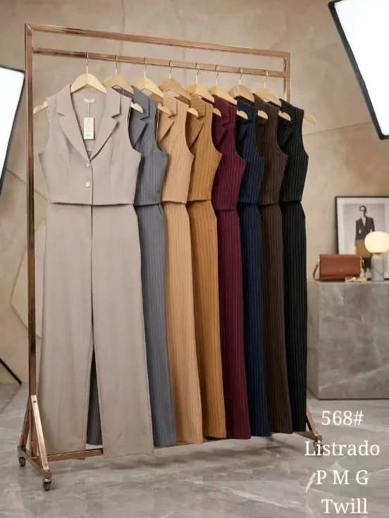 Conjunto Colete E Calça Listrado Twill XY-568