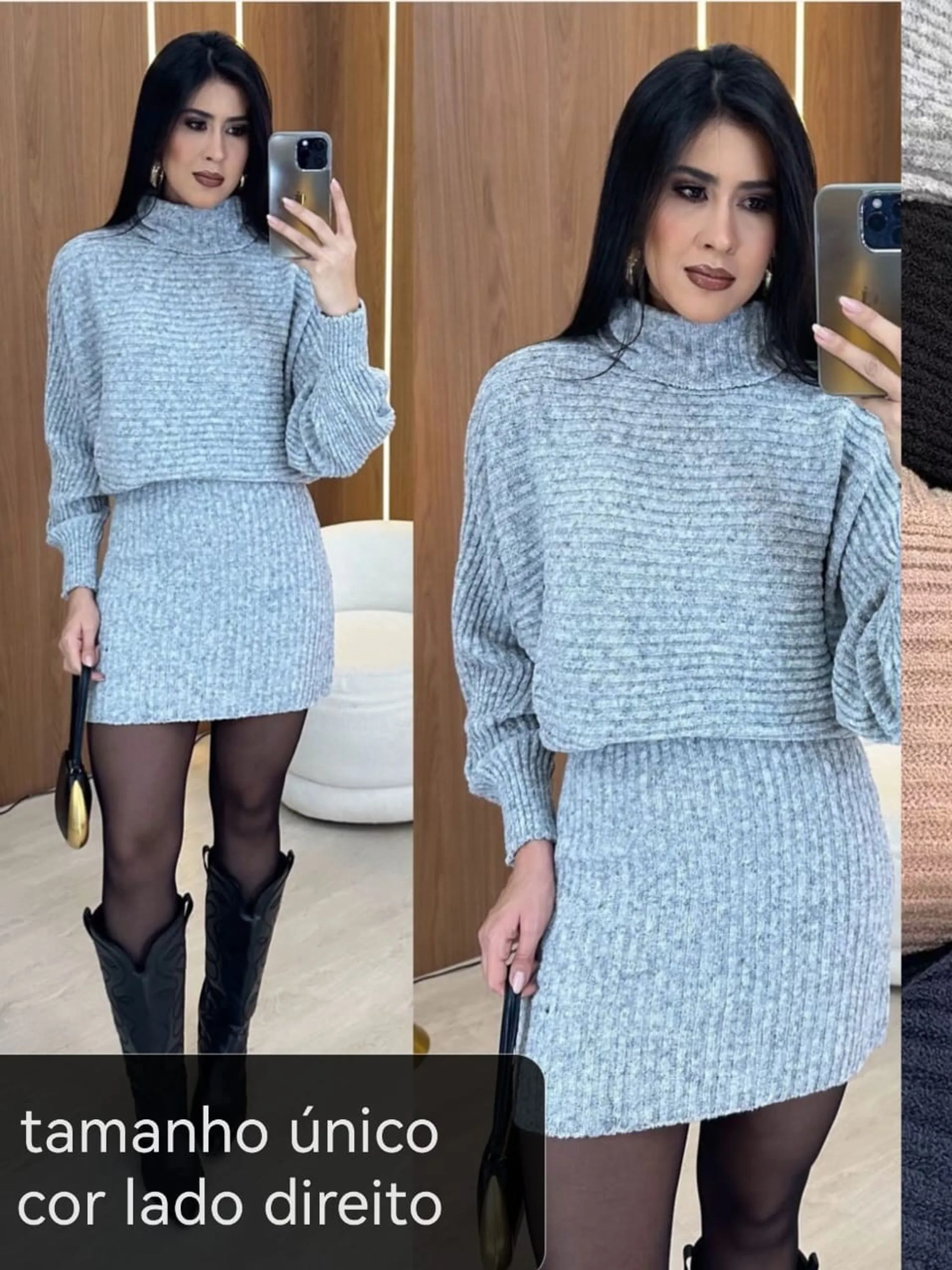Conjunto mousse Cropped manga longa e saia