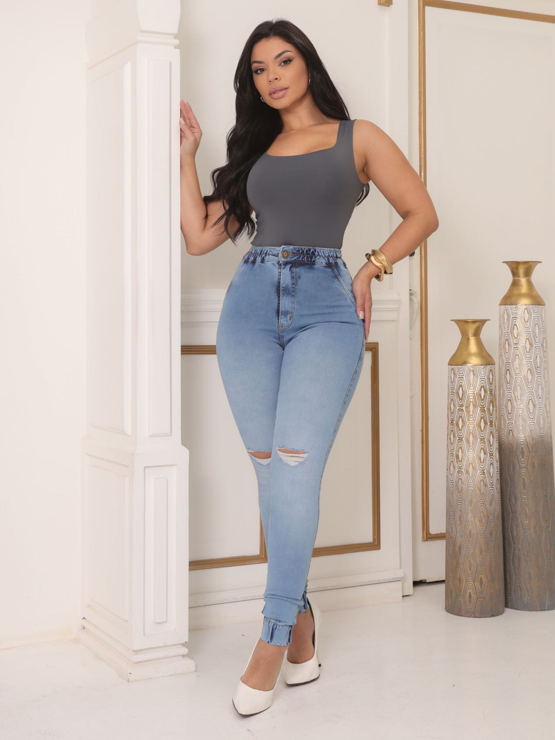 Calça Jogger Jeans Feminina com Elastano Premium 2267