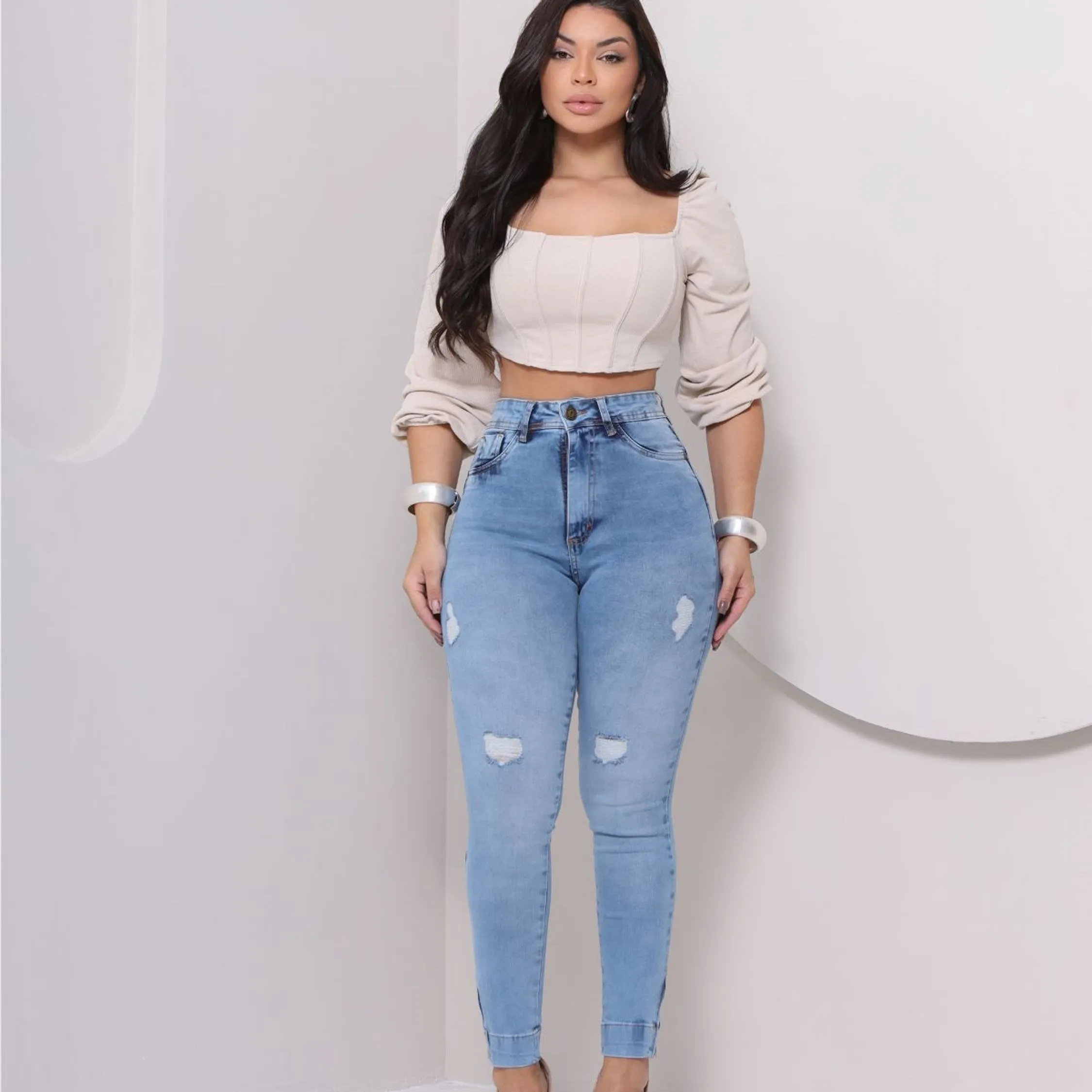 Capri/ Cigarrete Jeans Feminina com Elastano 2272