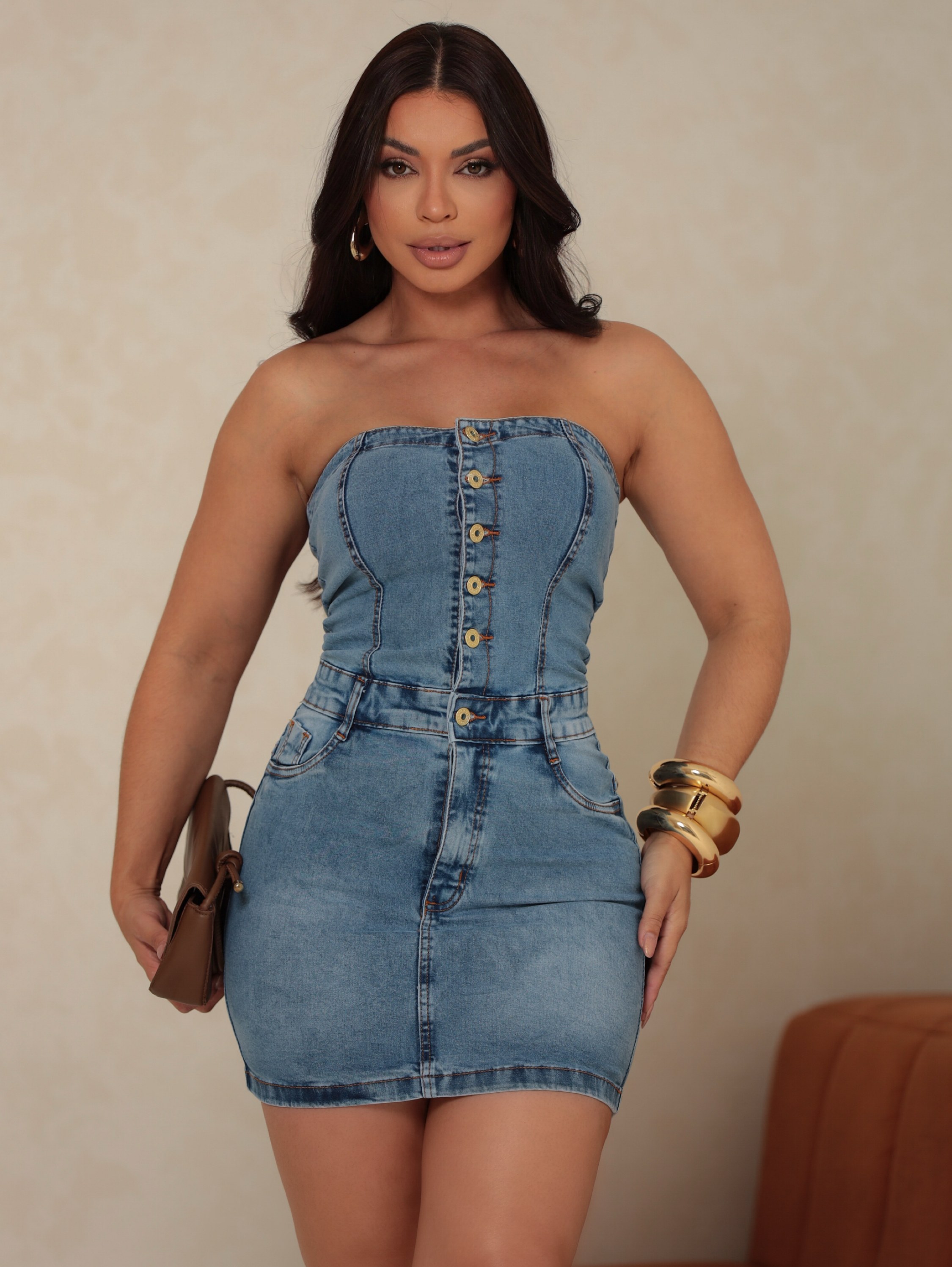 Vestido Jeans com Elastano Tomara que Caia  Premium 4058