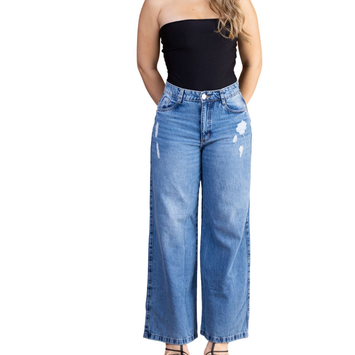 Wide Leg Mom Jeans Feminina Sem Elastano Premium 2296