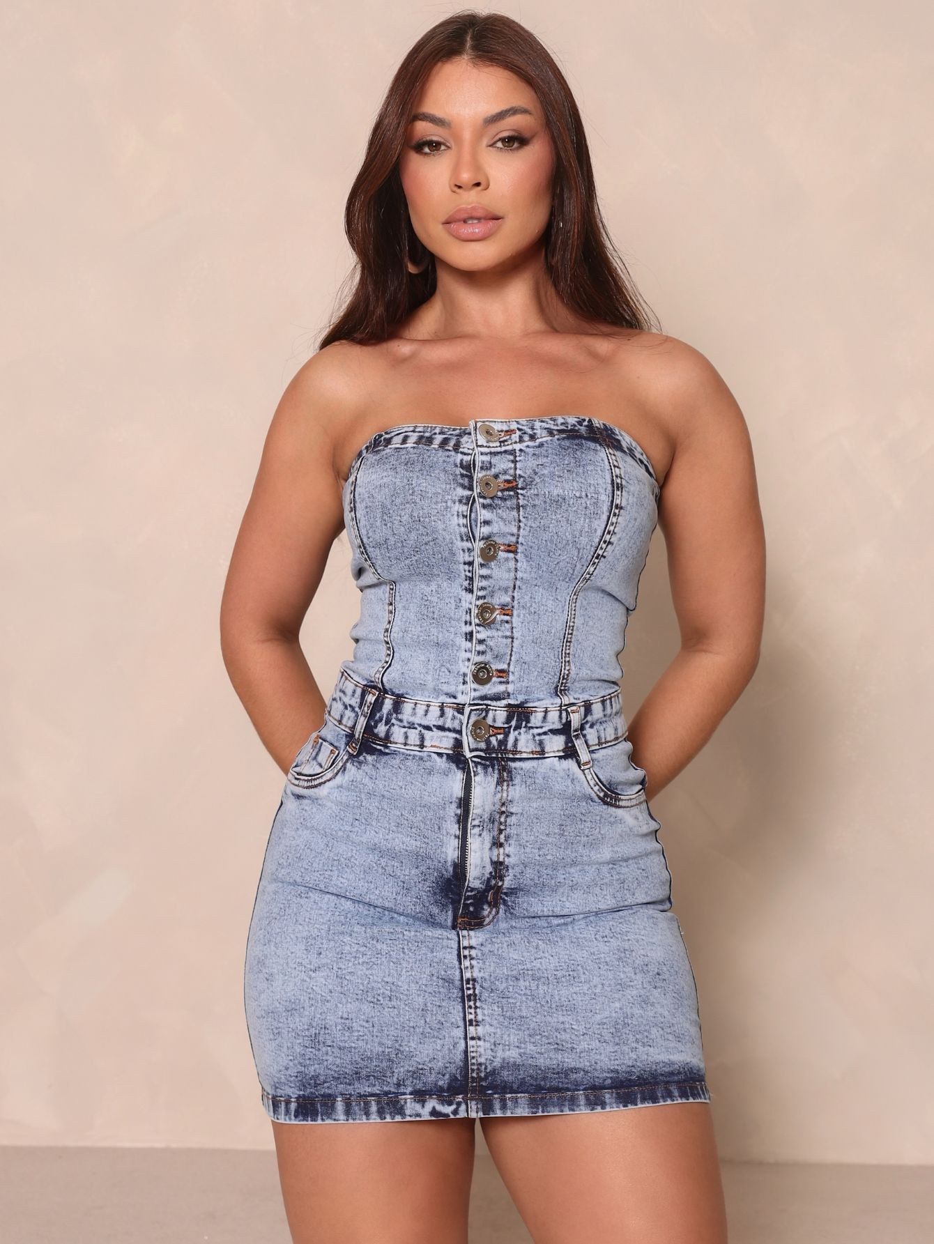 Vestido Jeans com Elastano Tomara que Caia Premium 4062