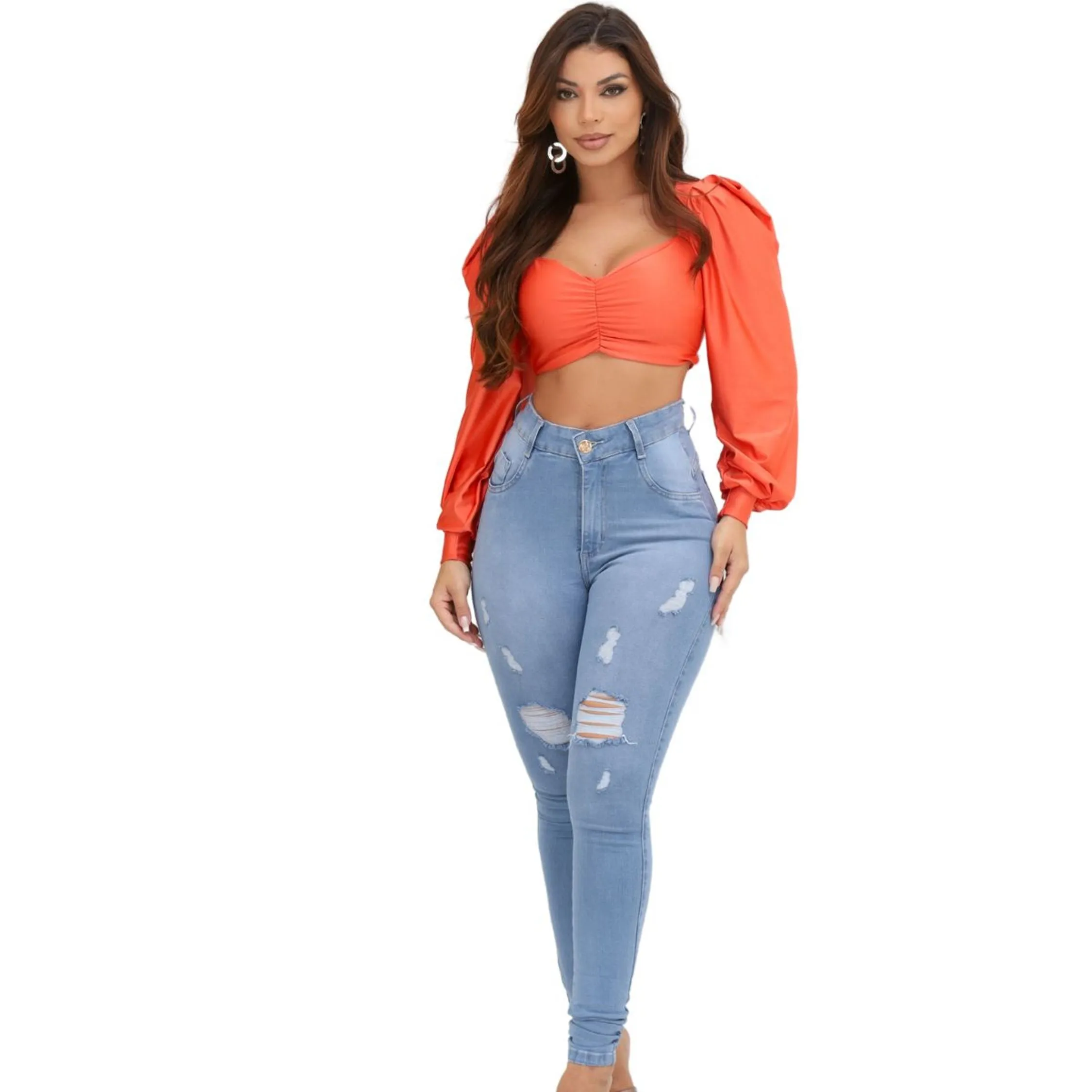 Calça Jeans Feminina Lipo Shape Skinny Rasgada 2165