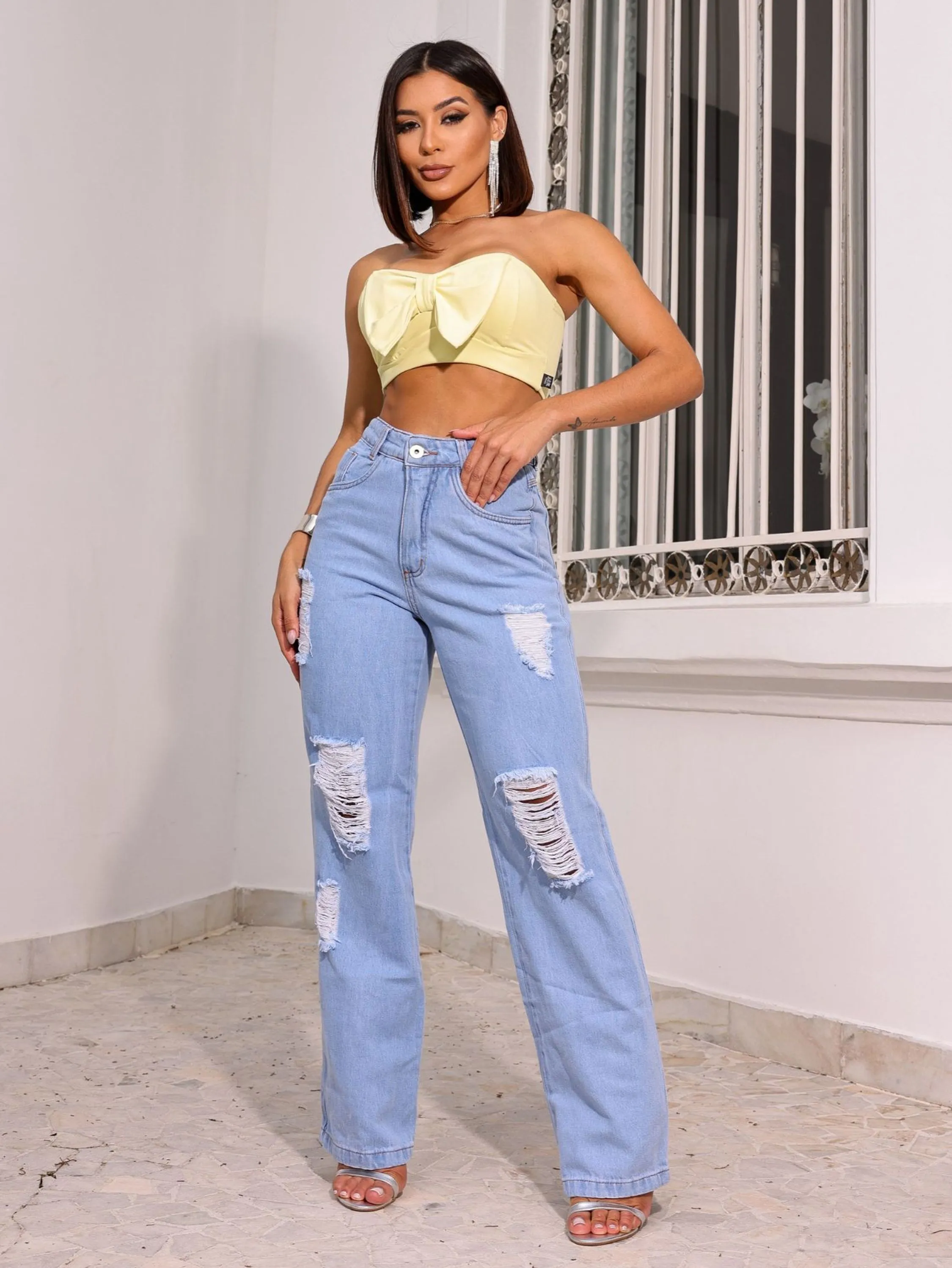 Wide Leg Jeans Mom Feminina  Sem Elastano 2232