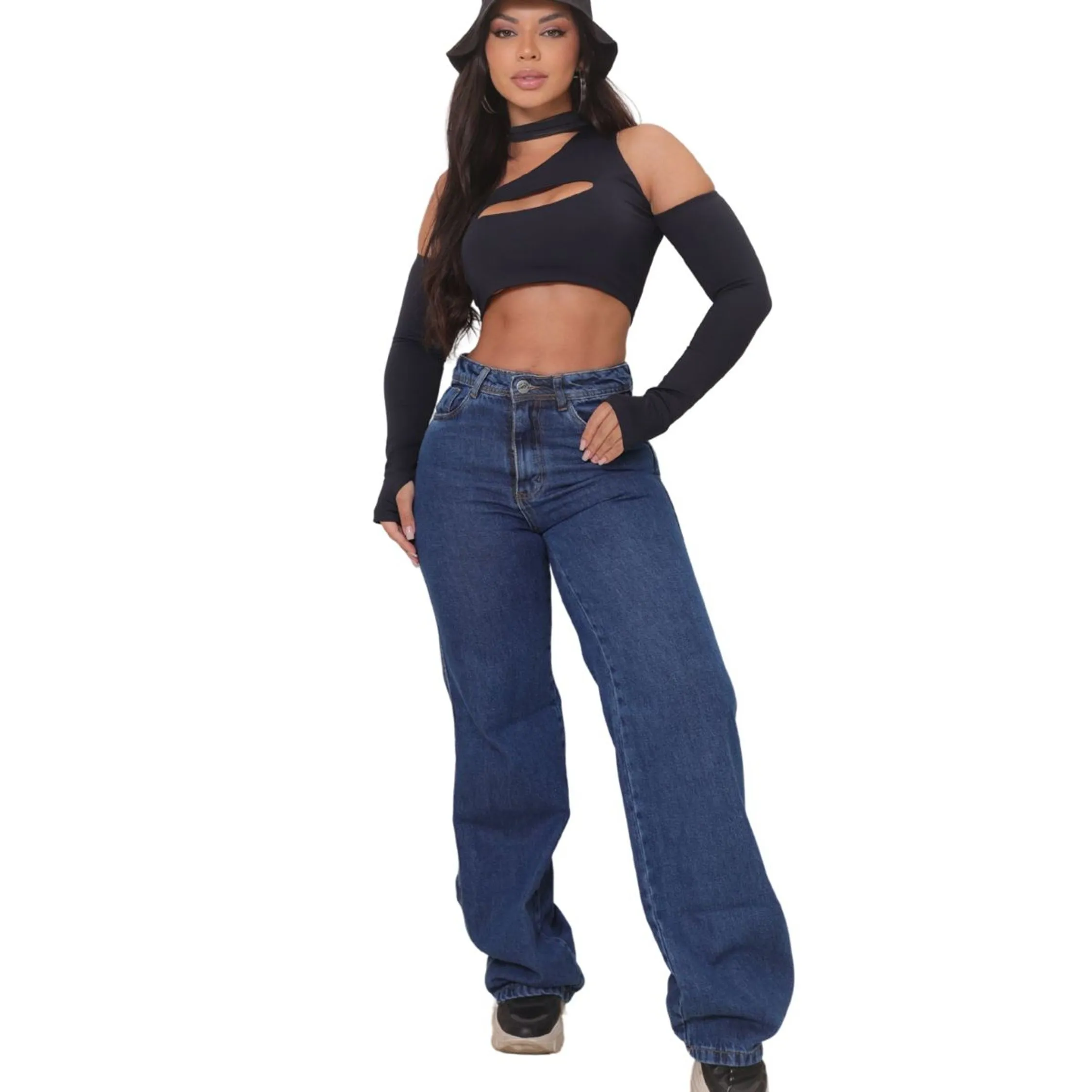 Wide Leg Jeans Mom Feminina  Sem Elastano 2262