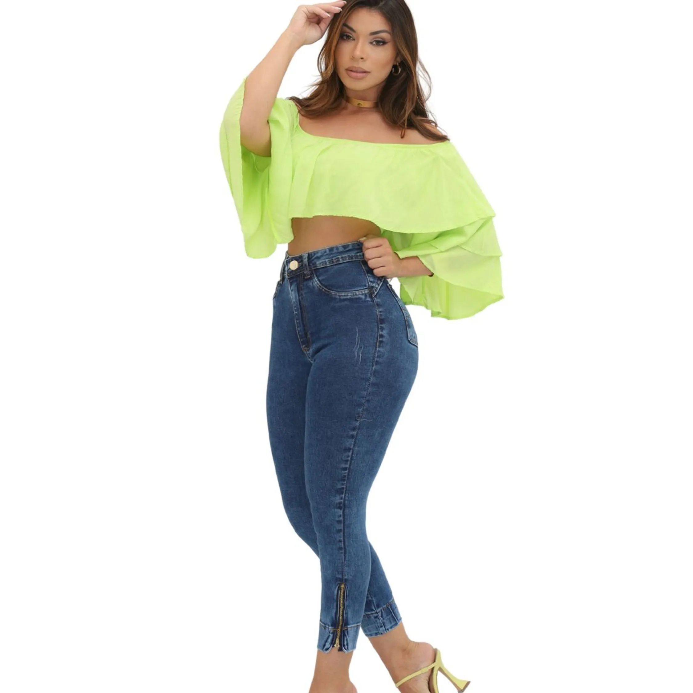 Calça Jeans Capri Feminina com Lycra Com Ziper na Barra 2062