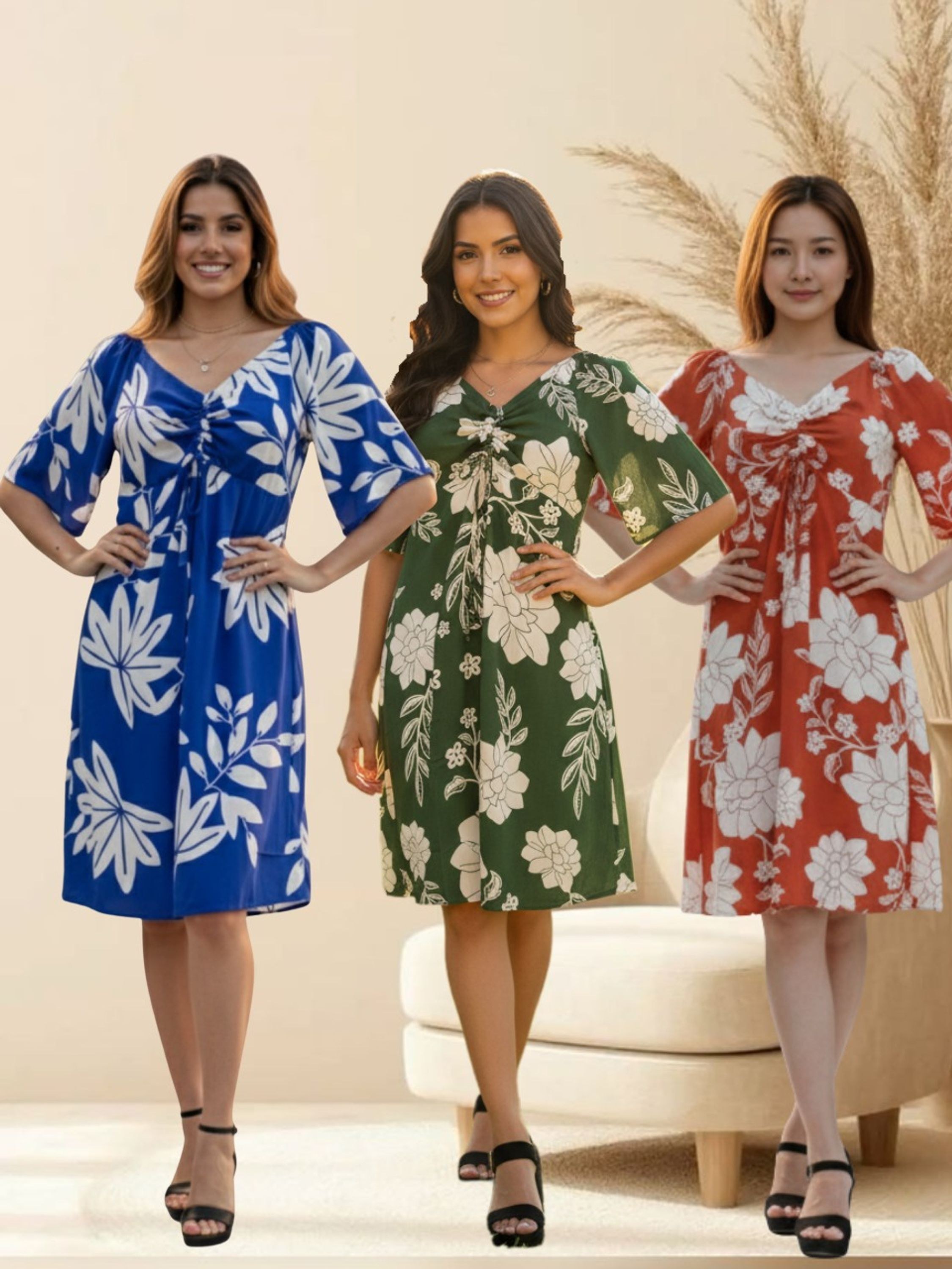 Vestido curto evangélico estampado manga flare