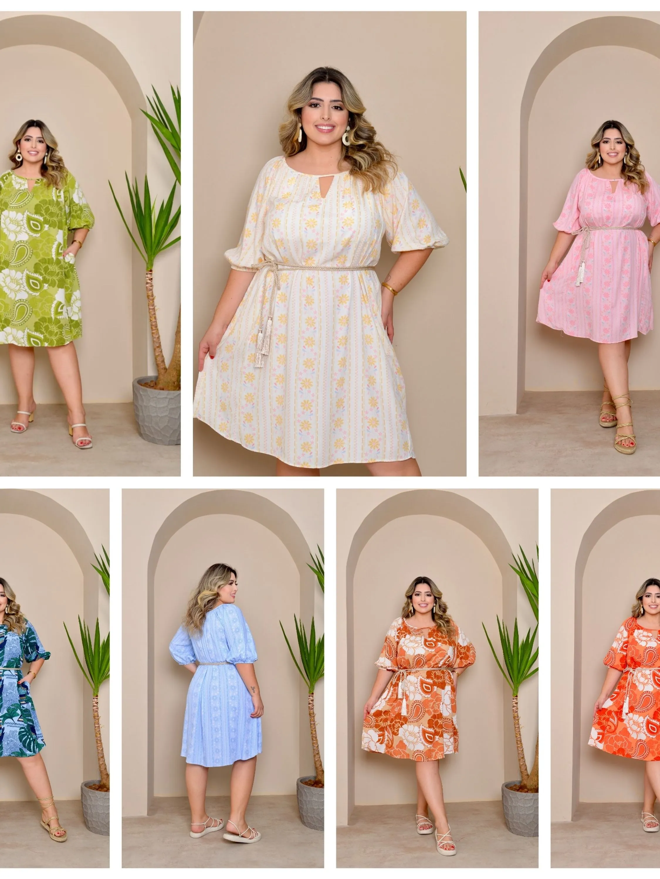 Vestido midi plus size, estampada verão