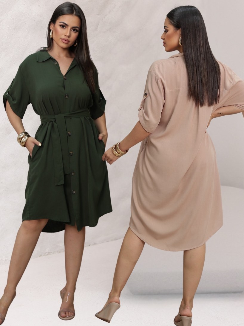 Vestido Chemise Curto Liso Moda Verão