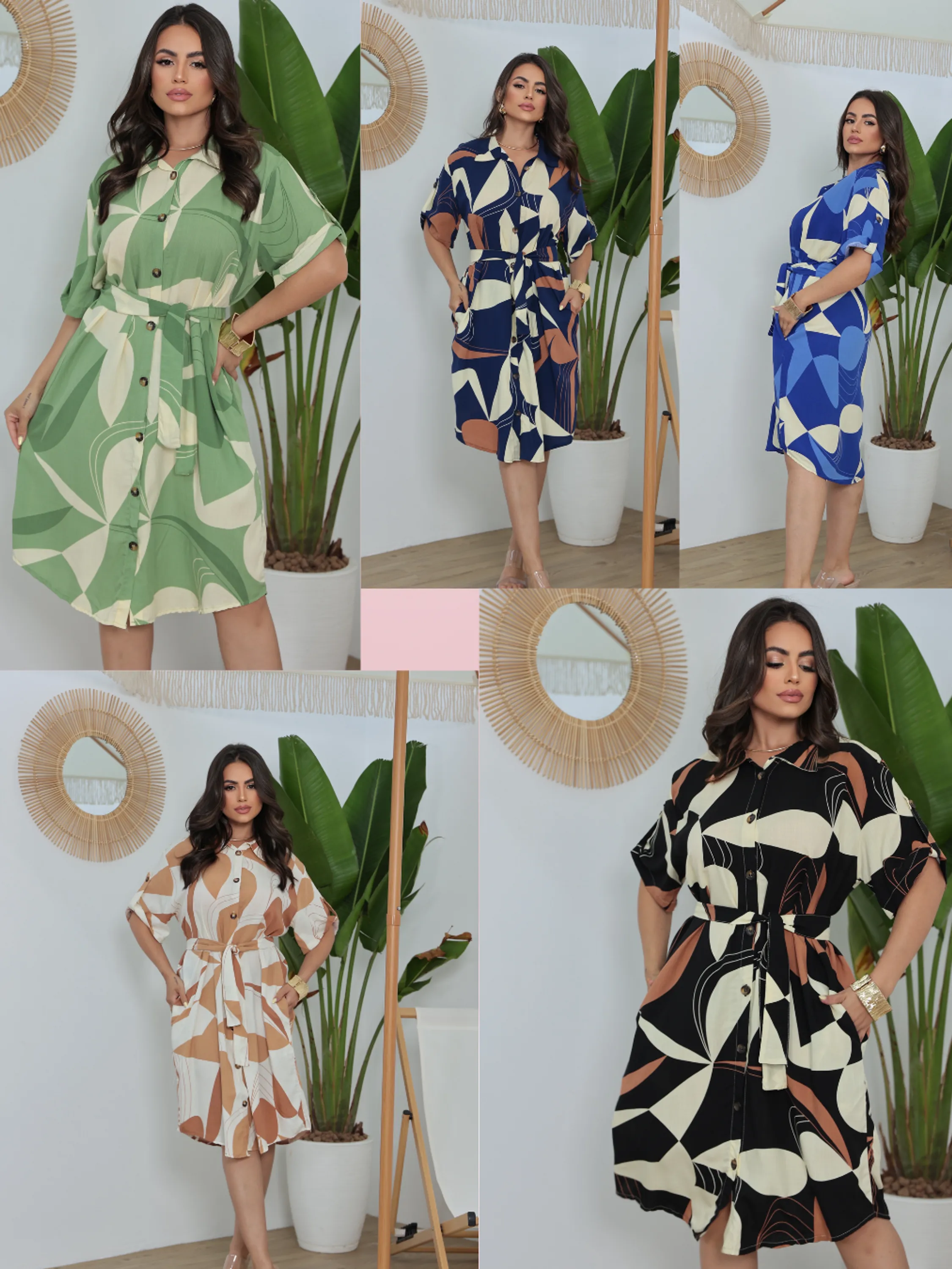 Vestido Chemise Curto Estampado Unico
