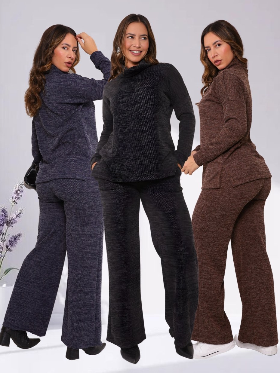 Conjunto Feminino de Gola Alta e Calça Pantalona