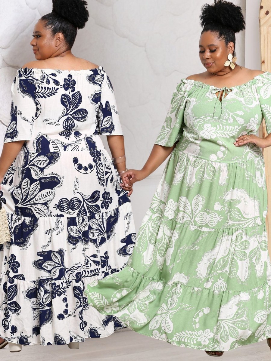 Vestido Feminino Plus Size Longo Três Marias Ombro a Ombro