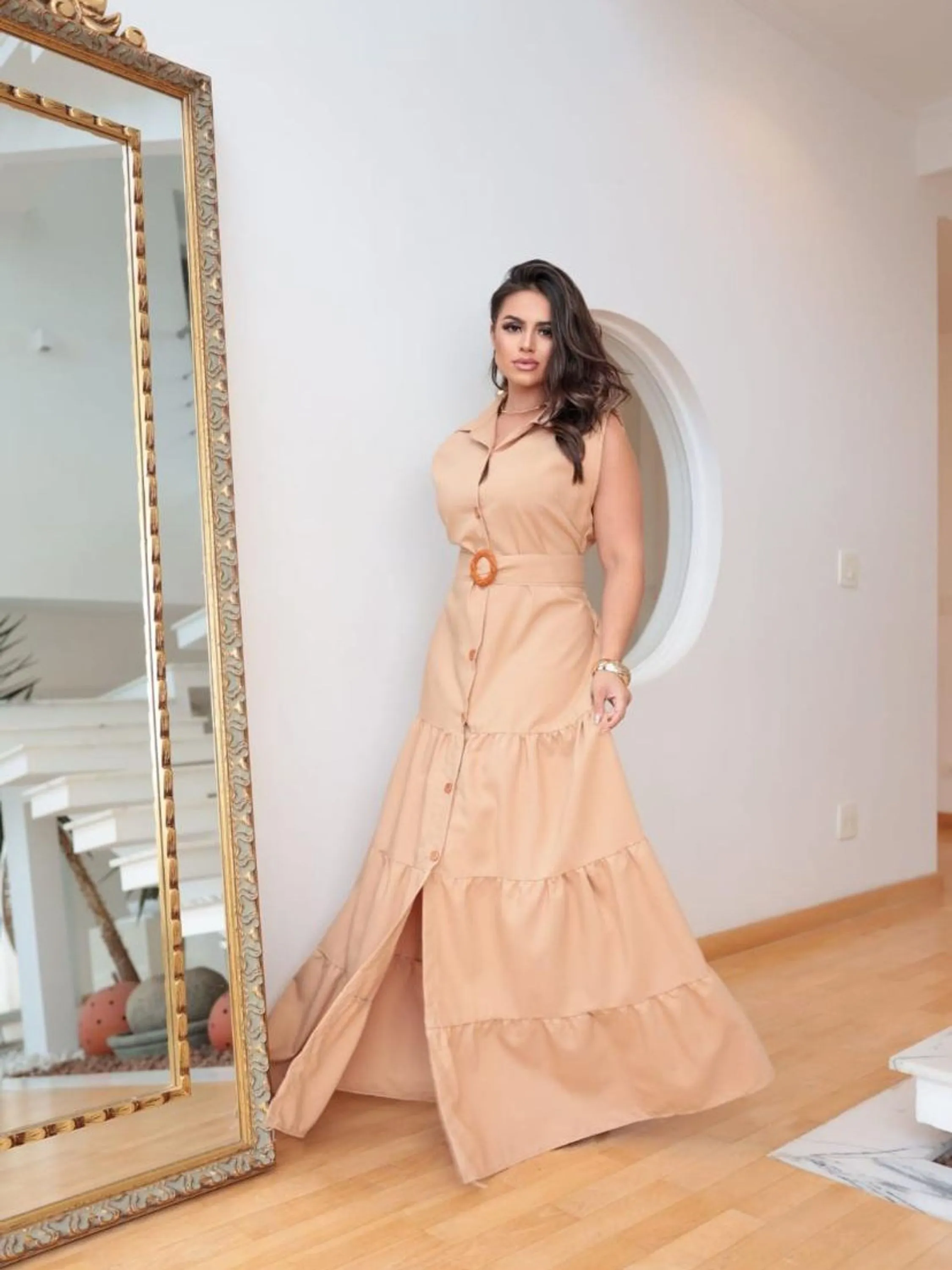Vestido Longo Luxo Botão Três Maria