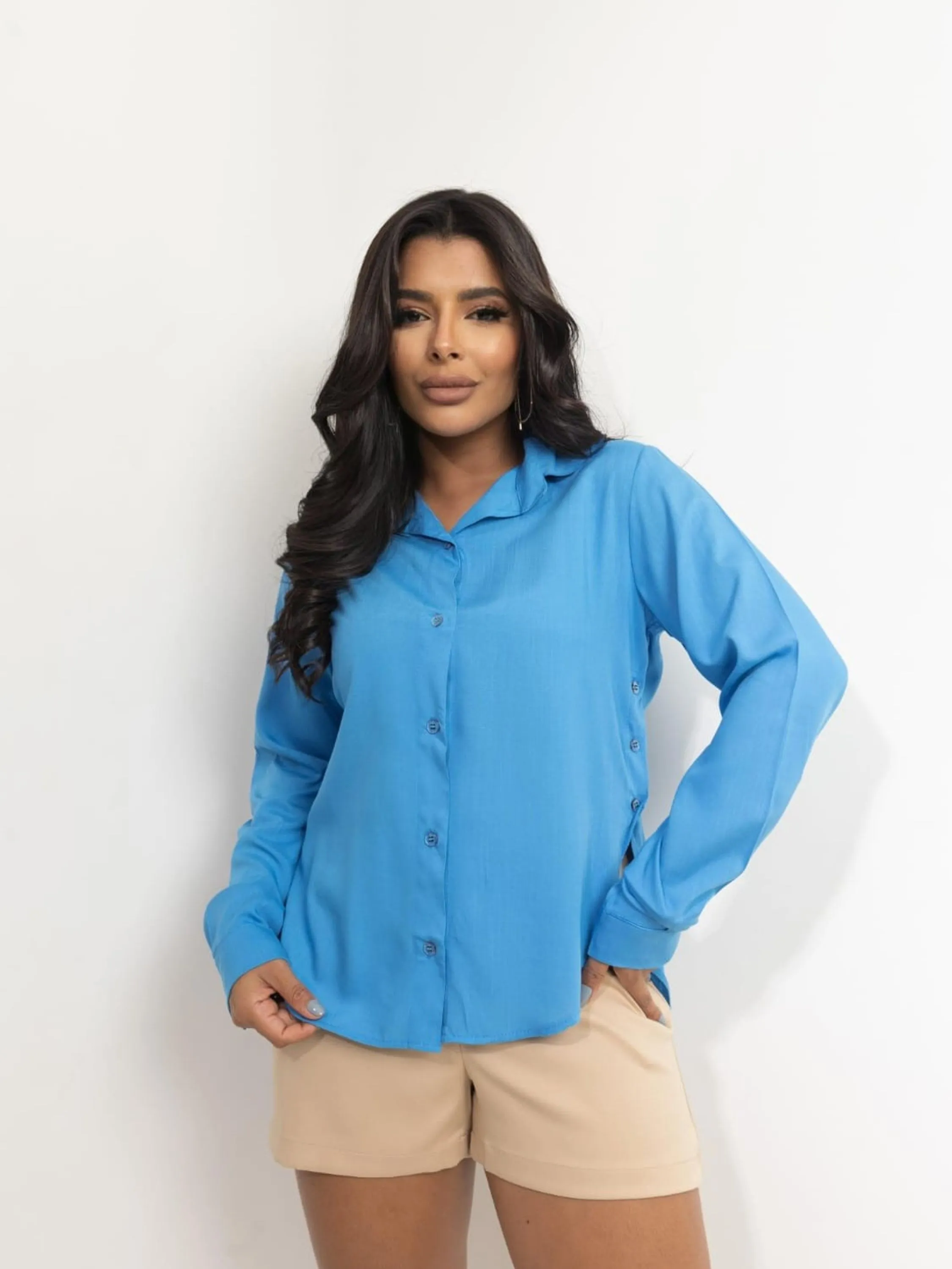 Blusa Isa Botão Lateral Manga Longa