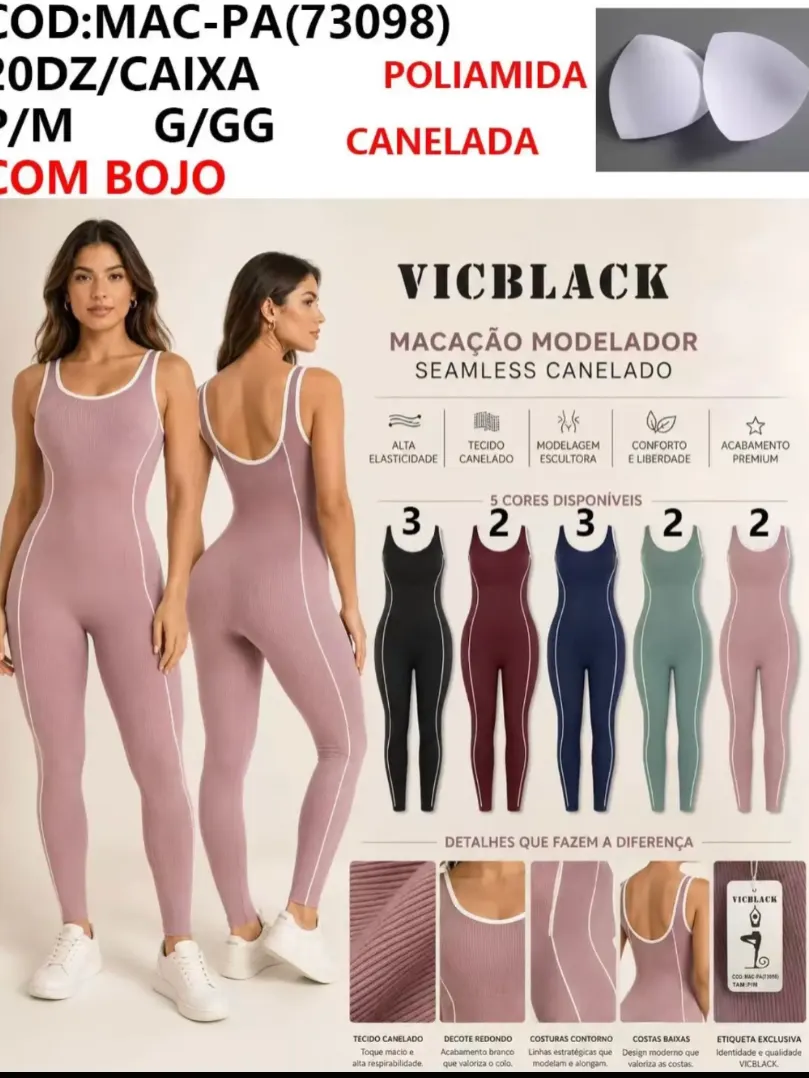 Macacão Poliamida Canelada Premium P/M G/GG #73098