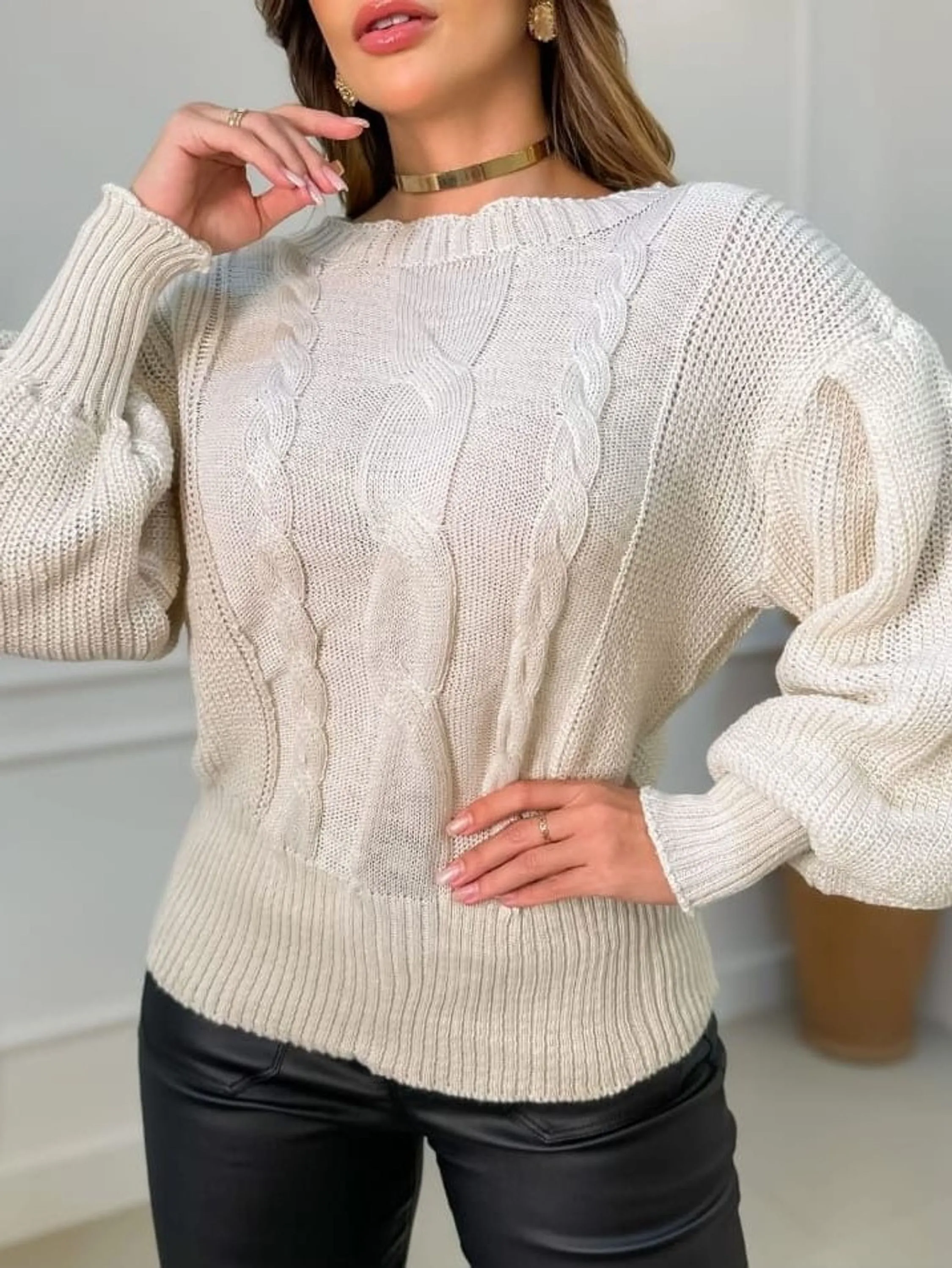 Blusa tricô três tranças