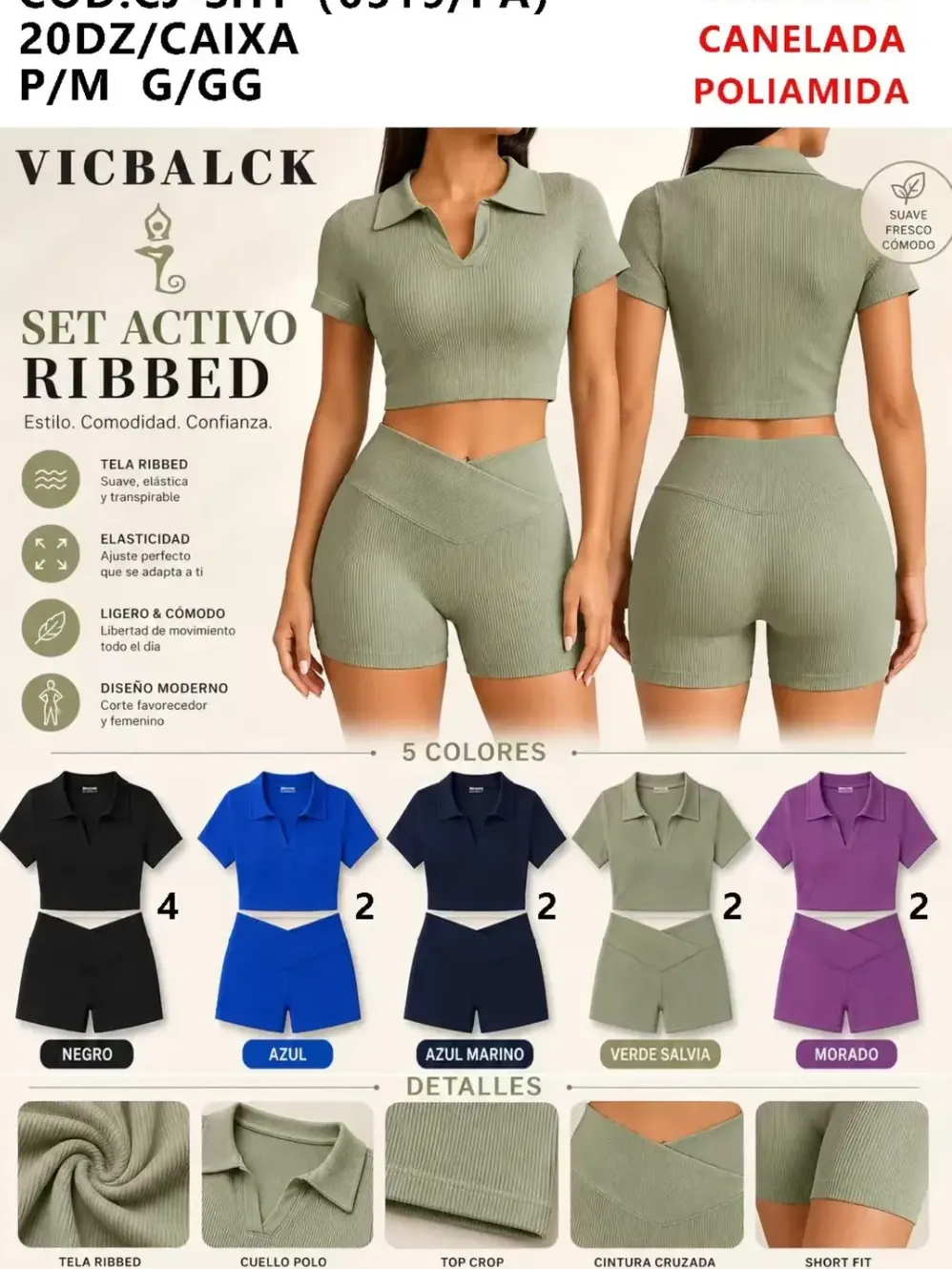 Conjunto Poliamida Gola Polo P/M G/GG #6519 Academia