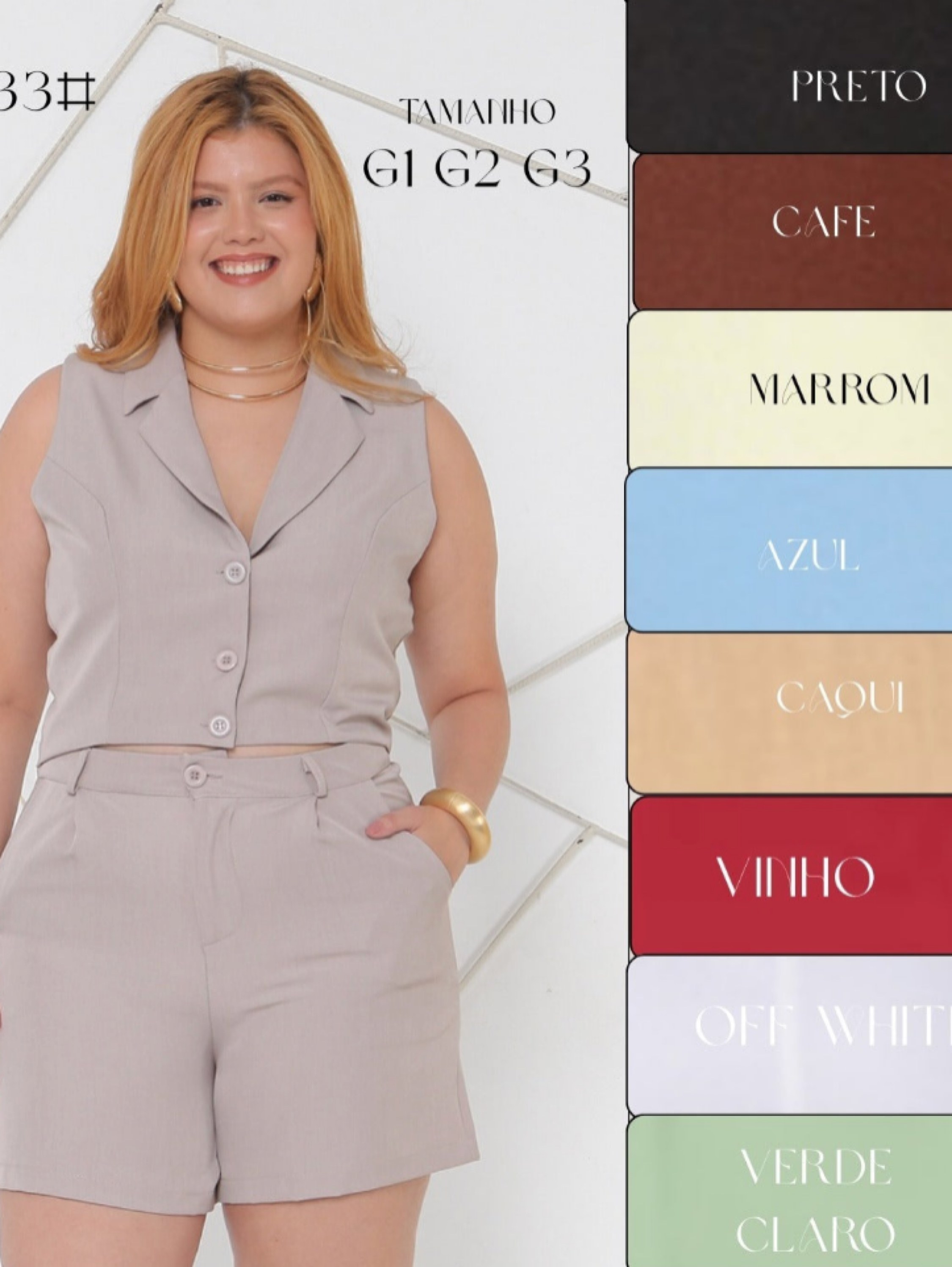 Conjunto Short e Colete Plus Size Twill FF-CON-011-CSS-533