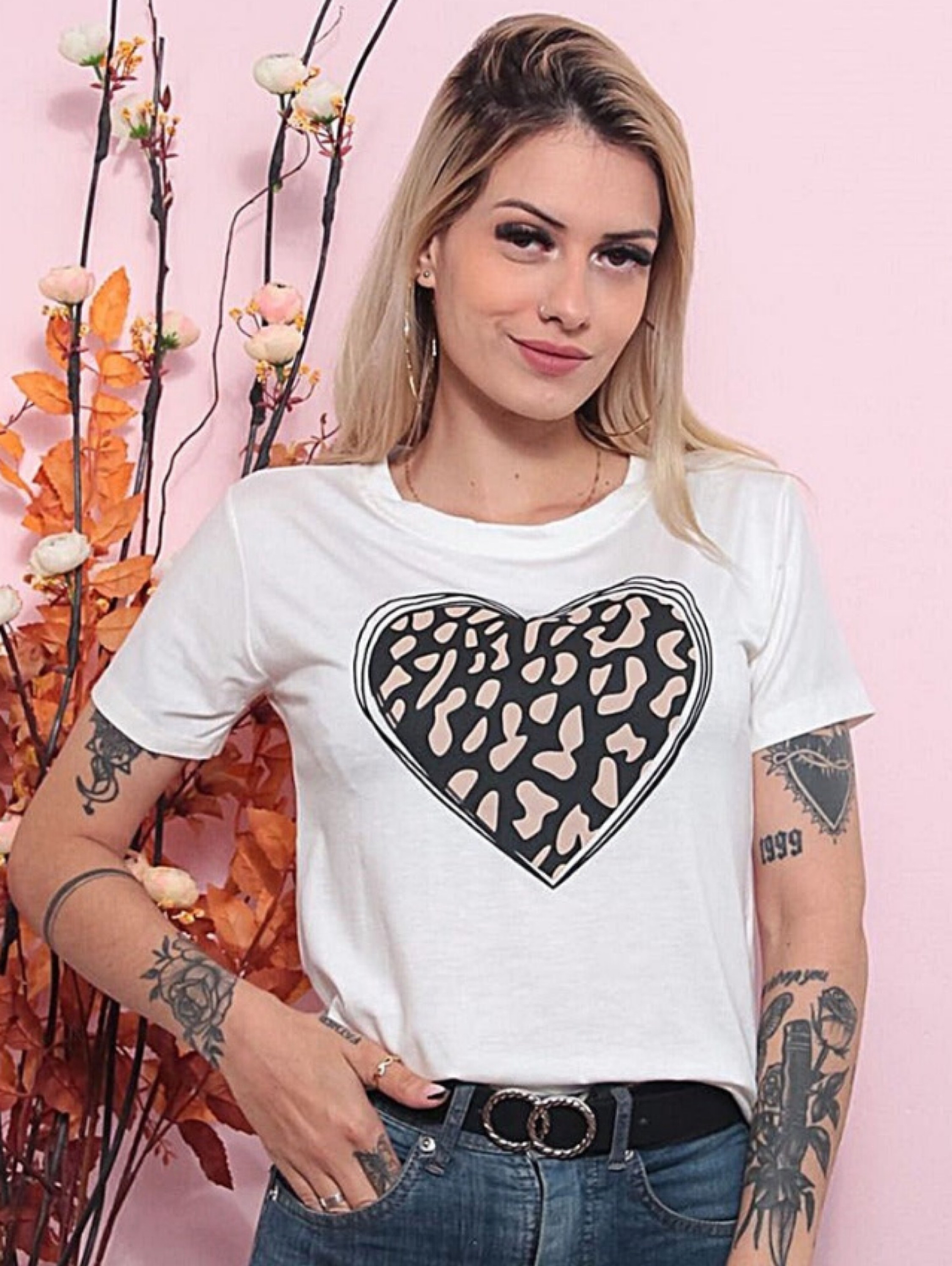 Tshirt Coração Onça FF-TSH-035