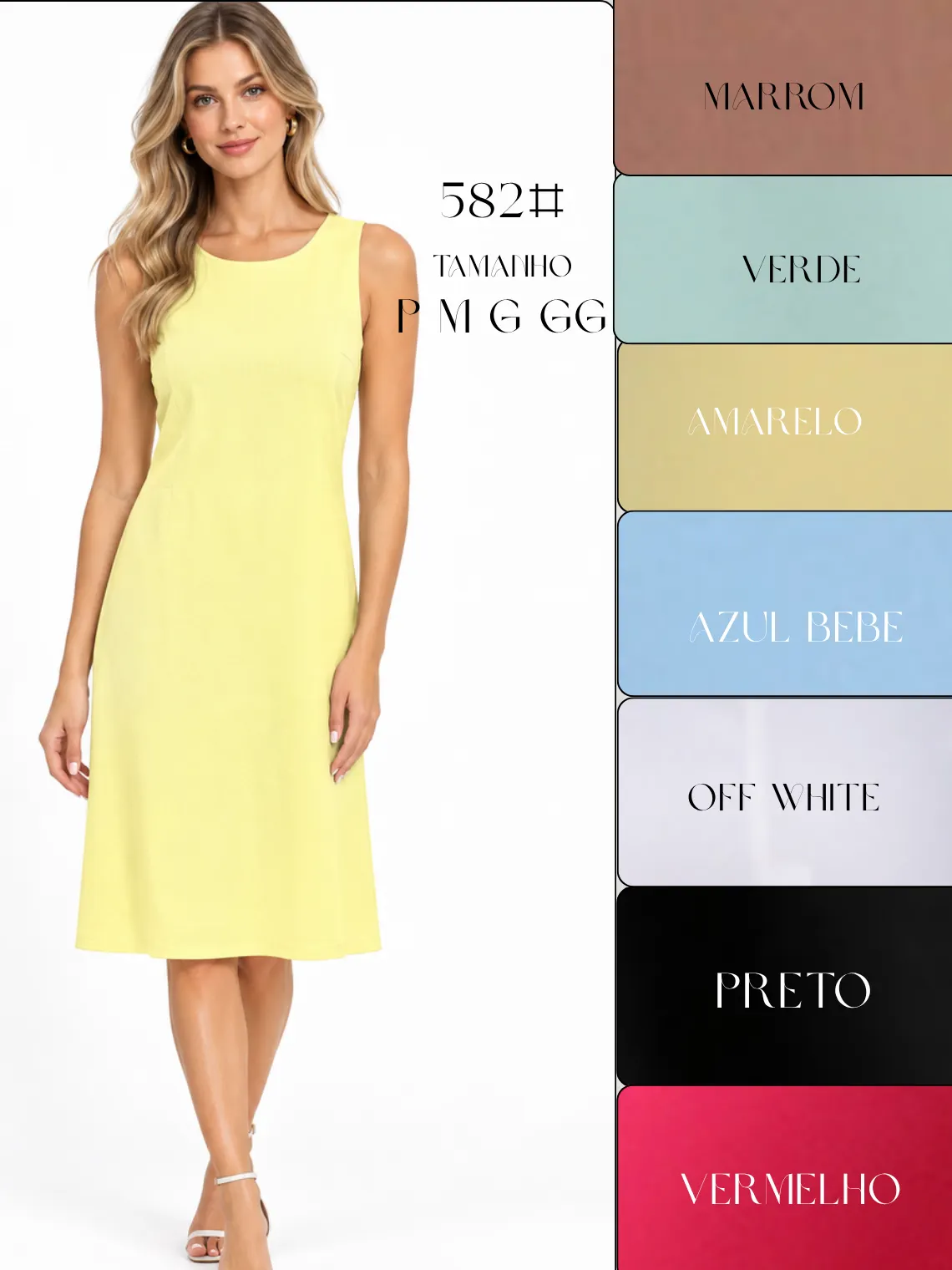 Vestido Midi Sem Mangas Luis Twill P M G GG CSS‑582