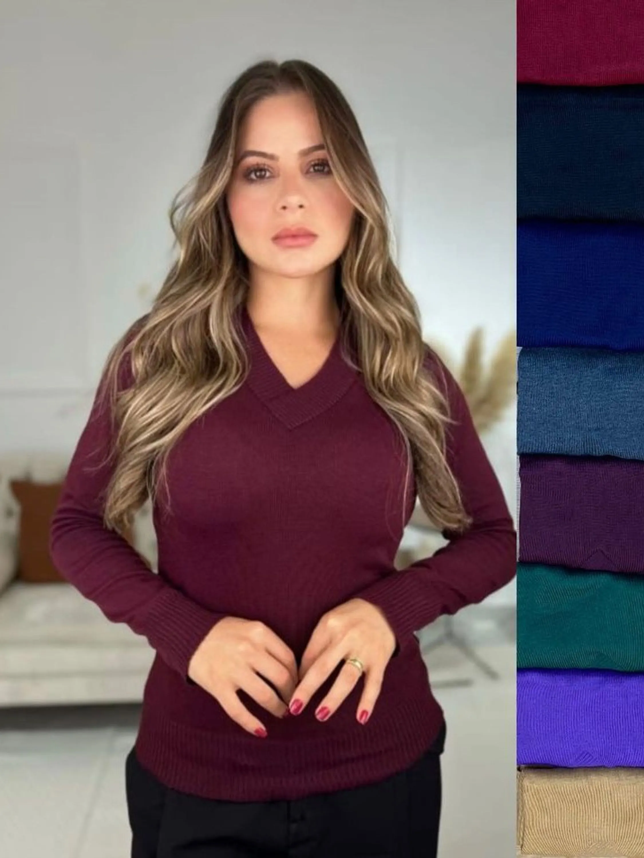 Blusa Tricô Gola V lisa