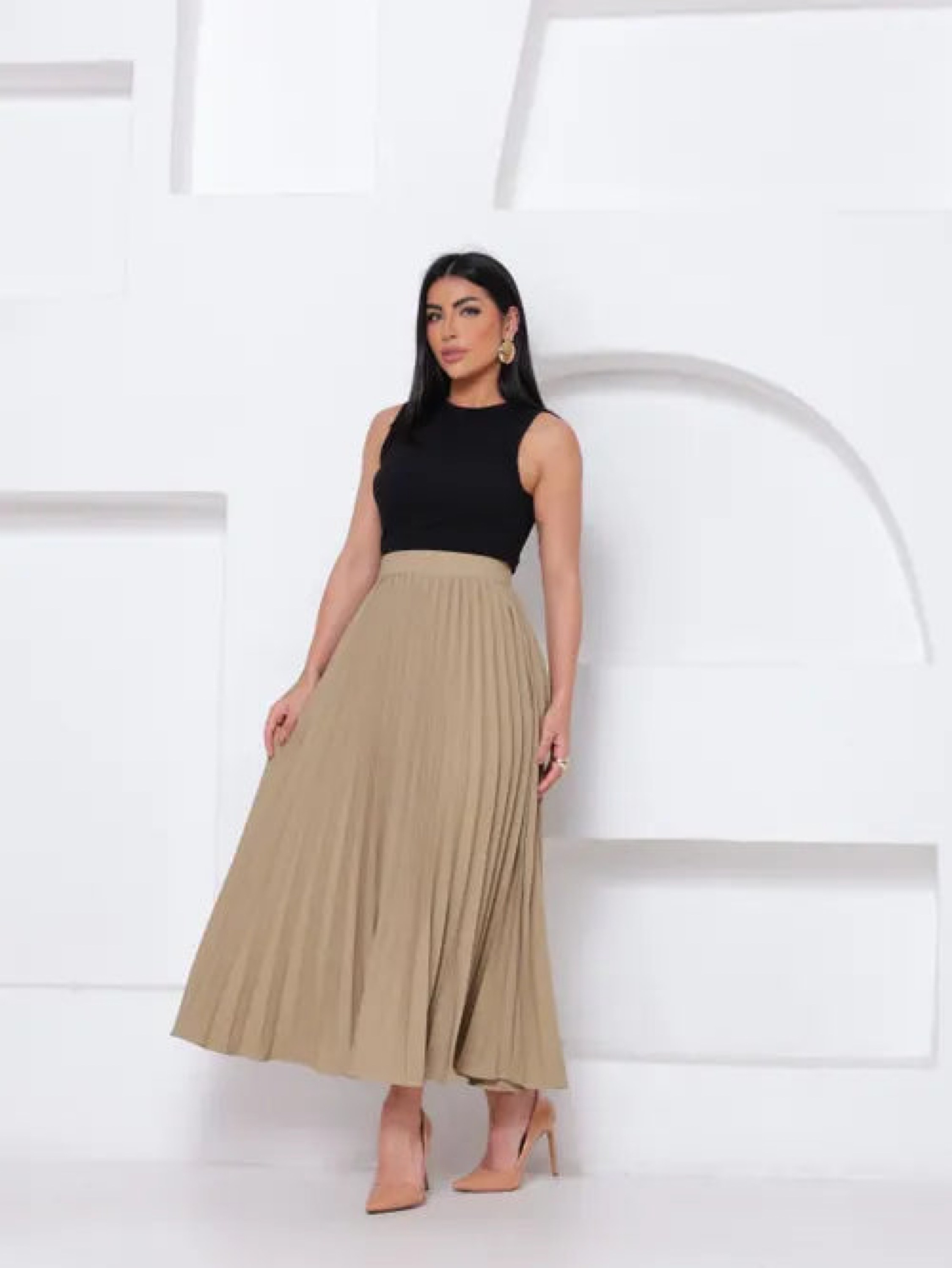Saia Plissada Twill Alfaiataria FF-SAI-031-LXY-588