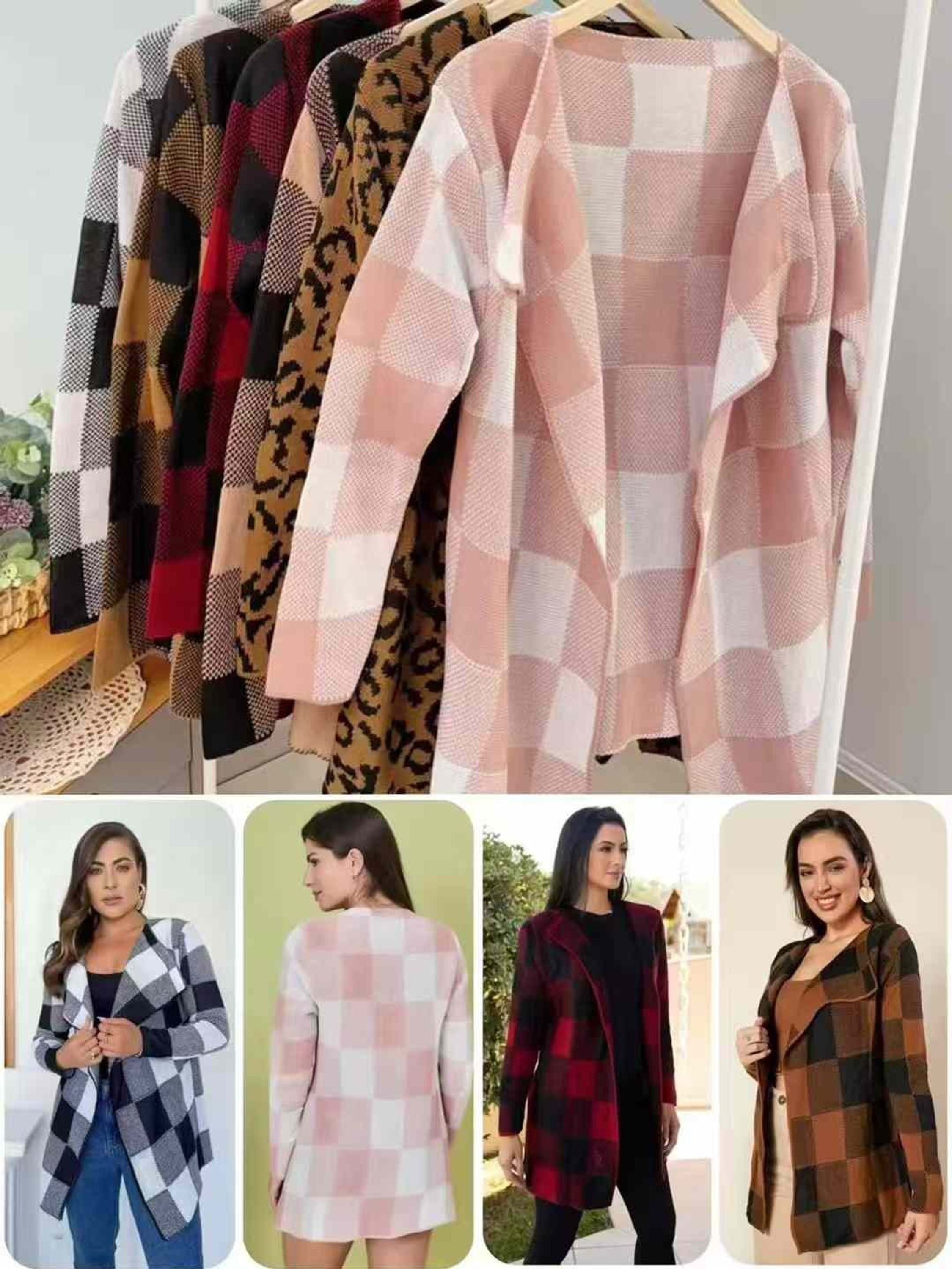 Cardigan Modal Xadrez e oncinha