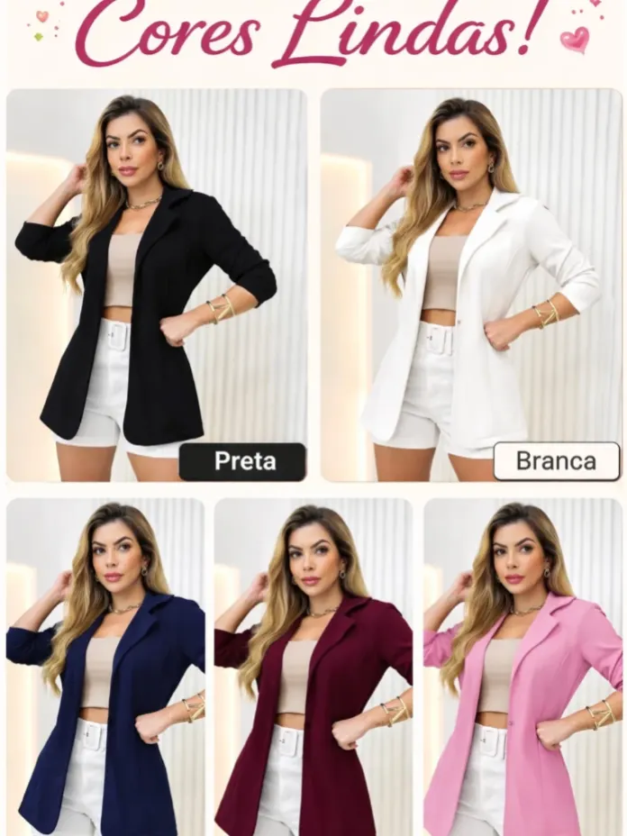 Blazer Alfaiataria Feminino Neoprene Casual