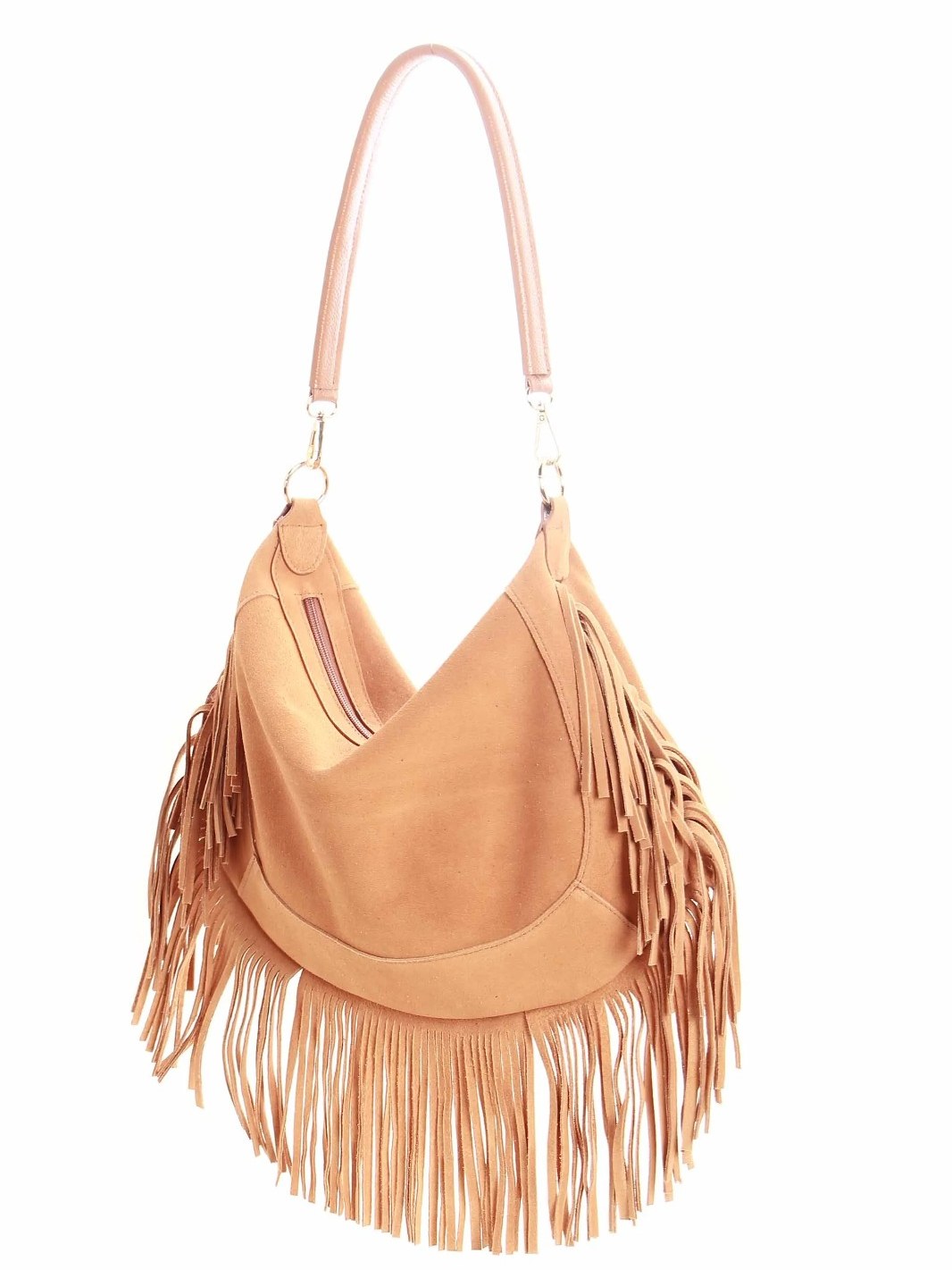 Bolsa boho em camurça com franjas de couro 10250237
