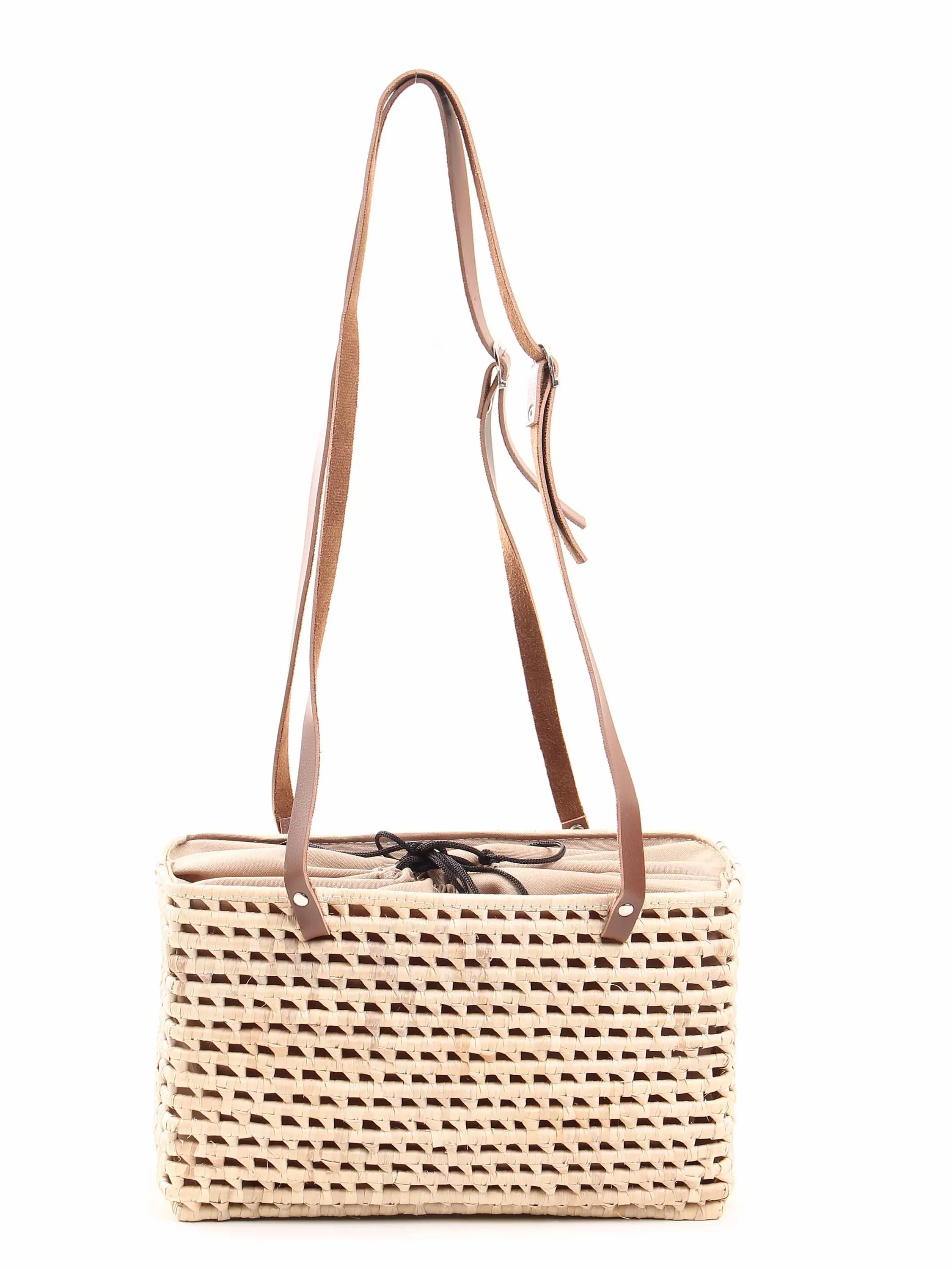 Bolsa em palha com alça de couro 11159998