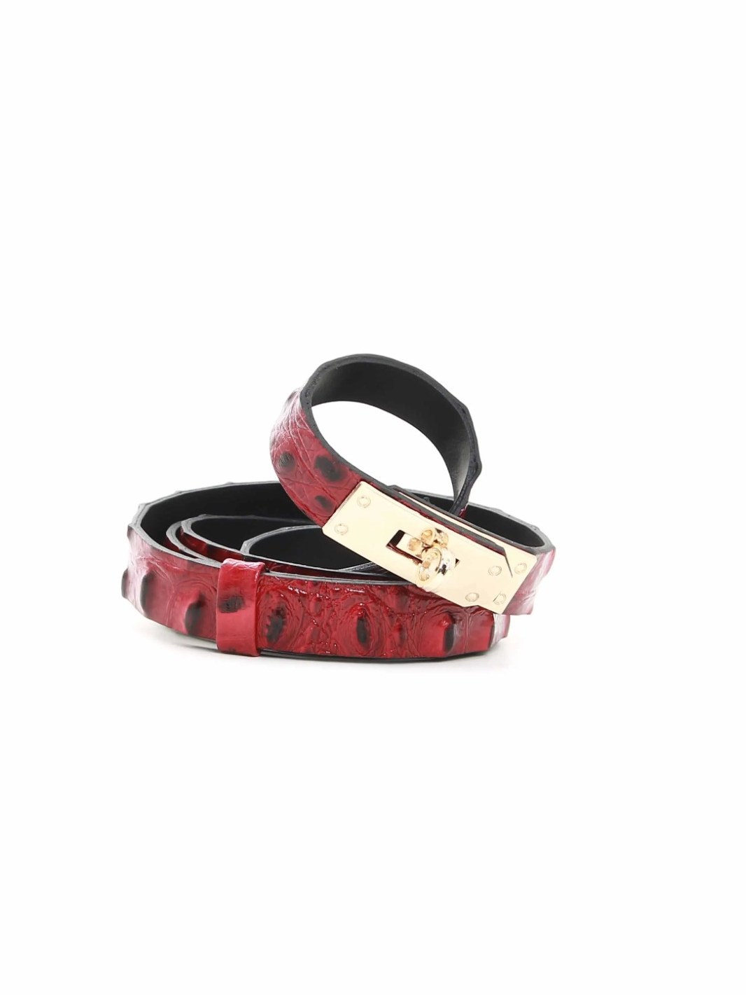 Cinto fino em couro croco Camille 20264995