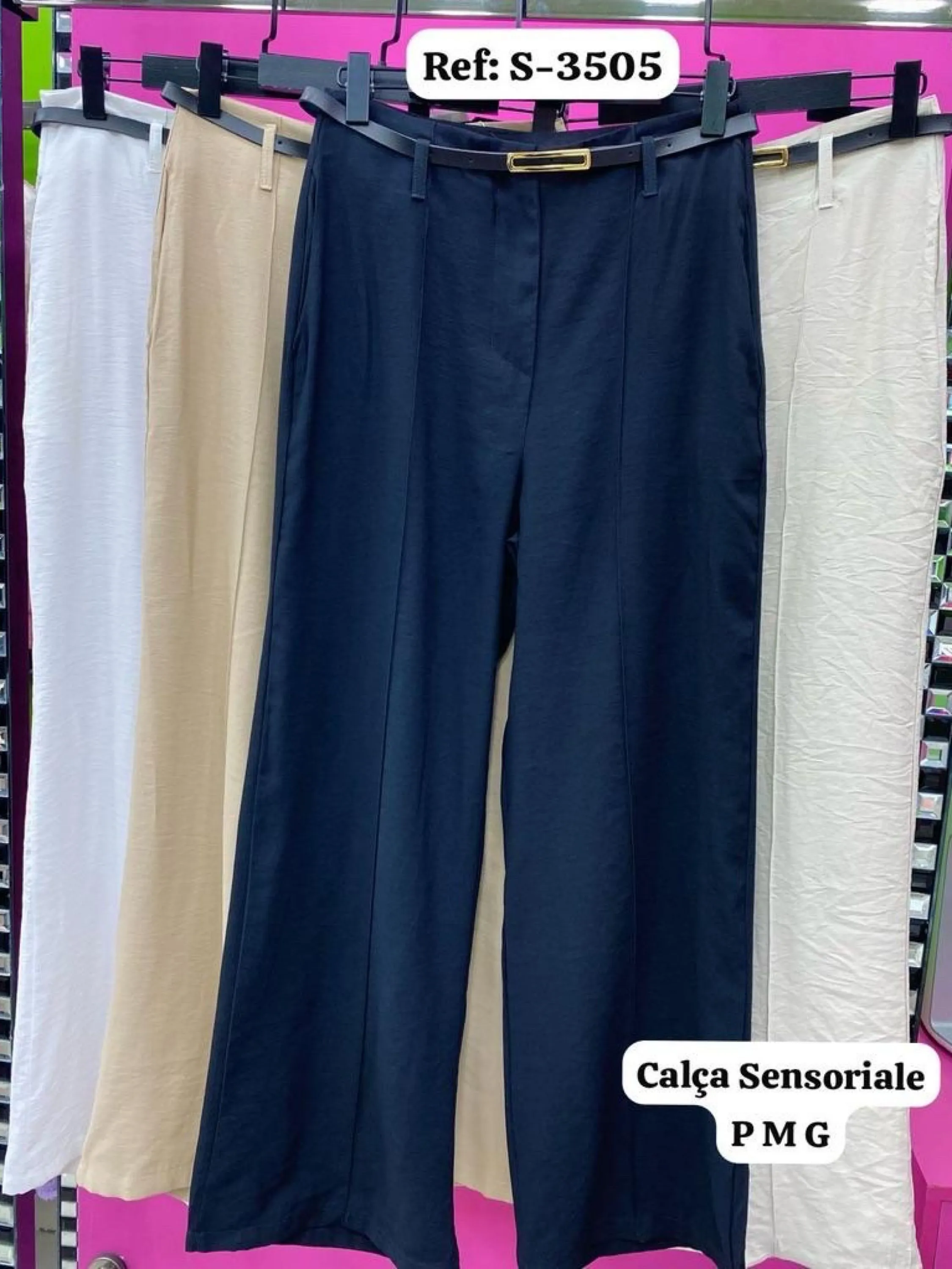 Calça Pantalona Sensoriale/Alfaiataria Feminina com Cinto com bolso,S3505