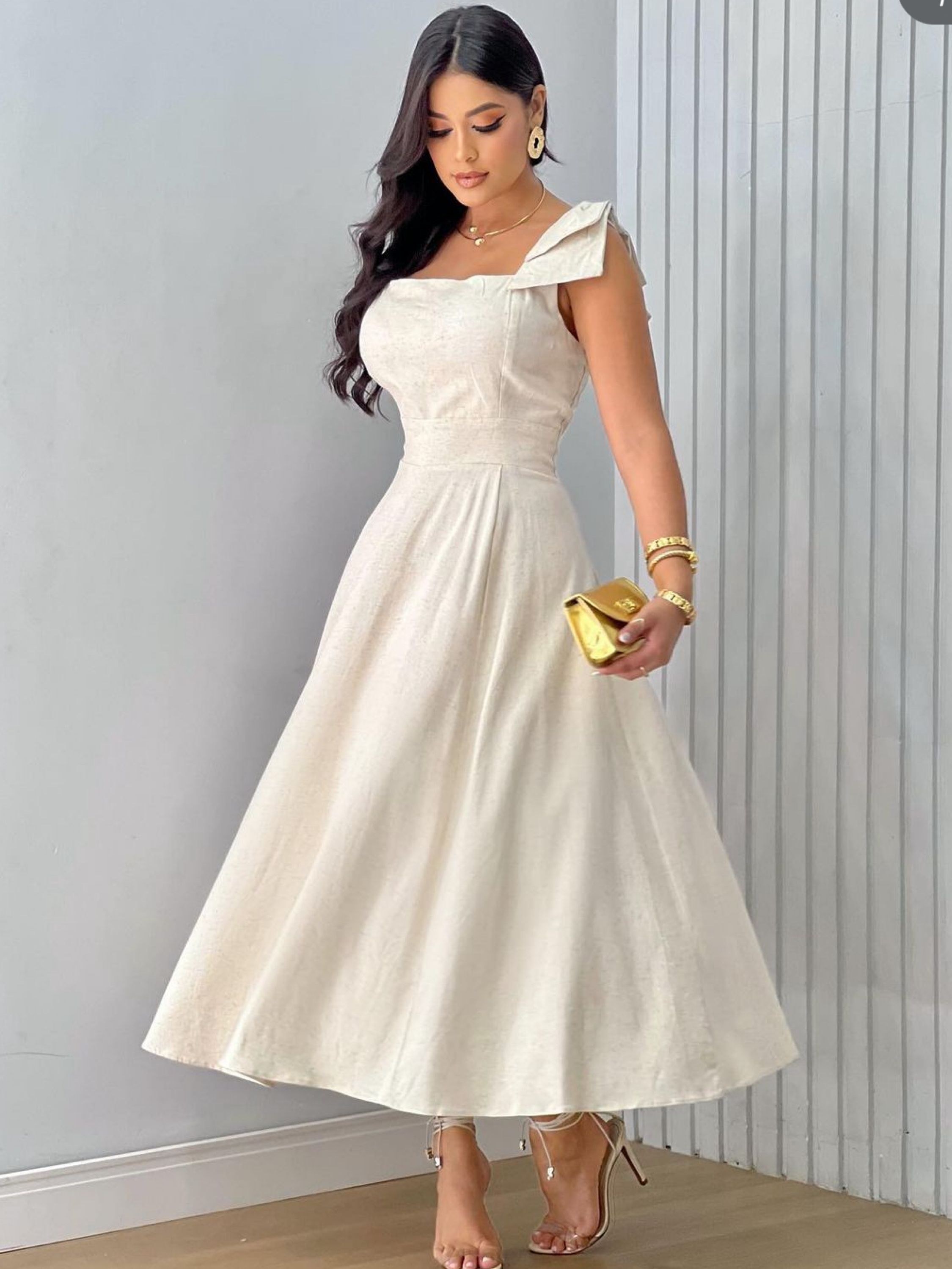 Vestido mídi linho Longo midi Verão novidade lançamento