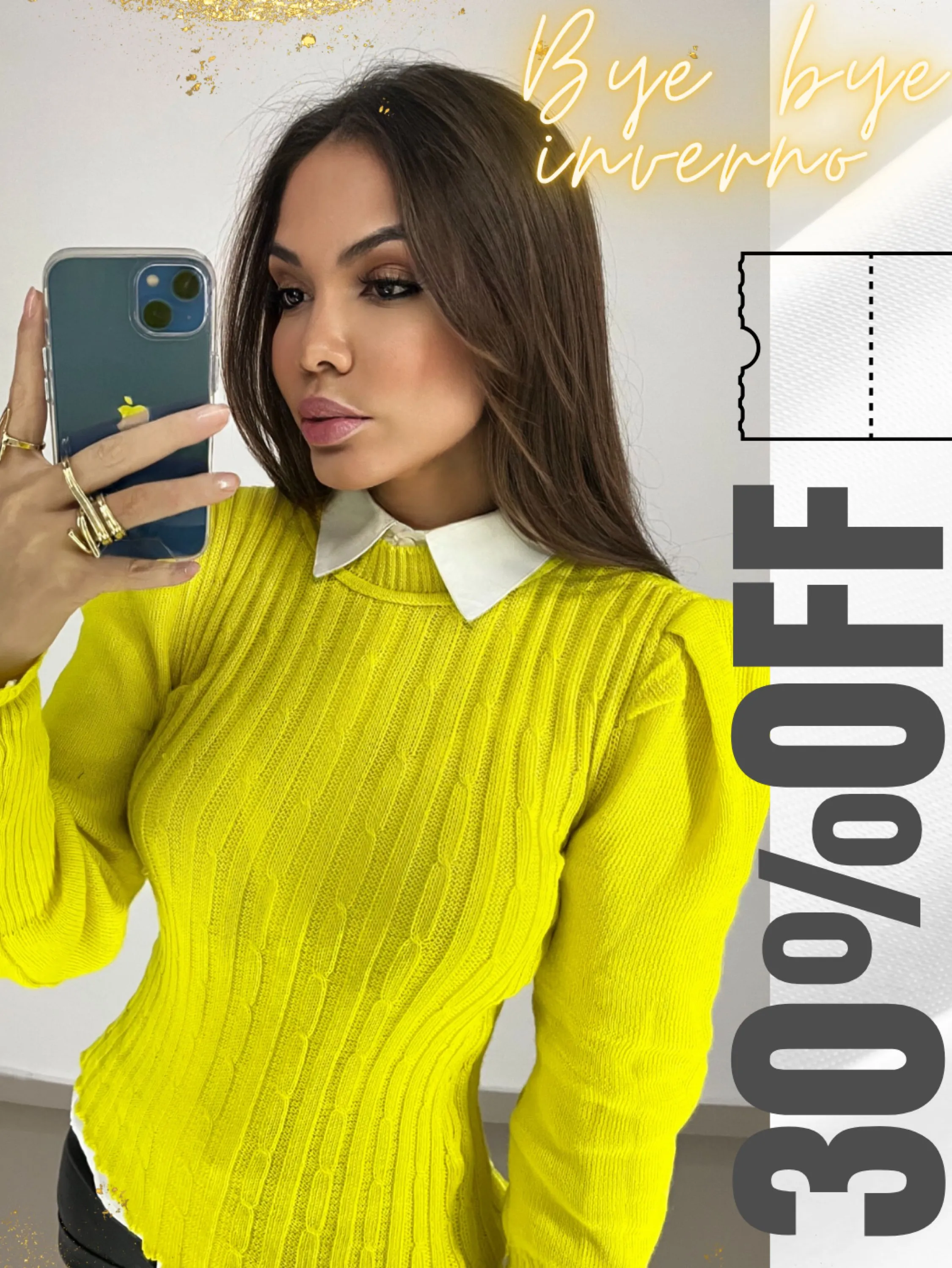 Blusa Bye bye inverno manga longa tricô country rodeios