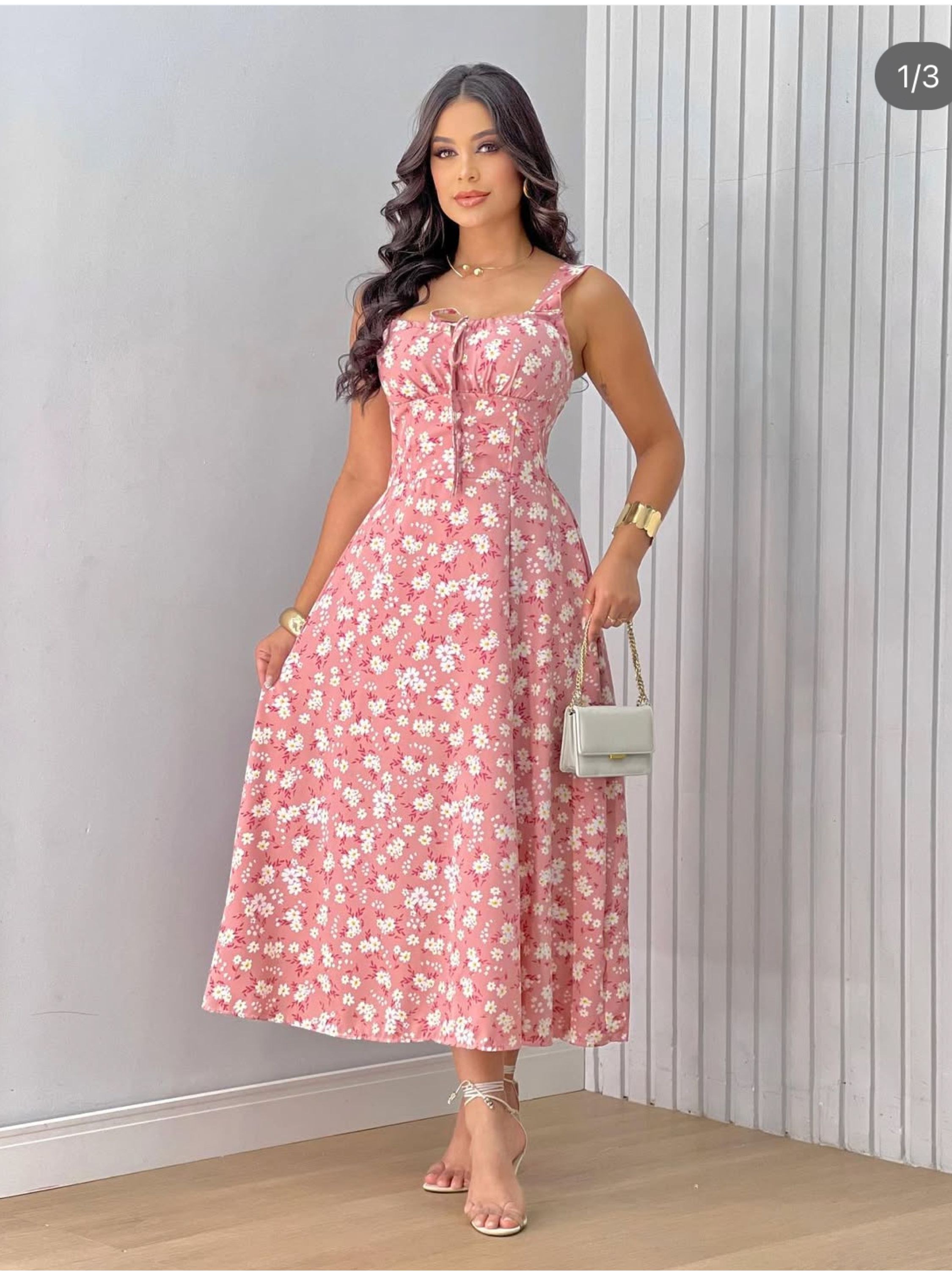 Vestido floral Longo midi Verão novidade lançamento