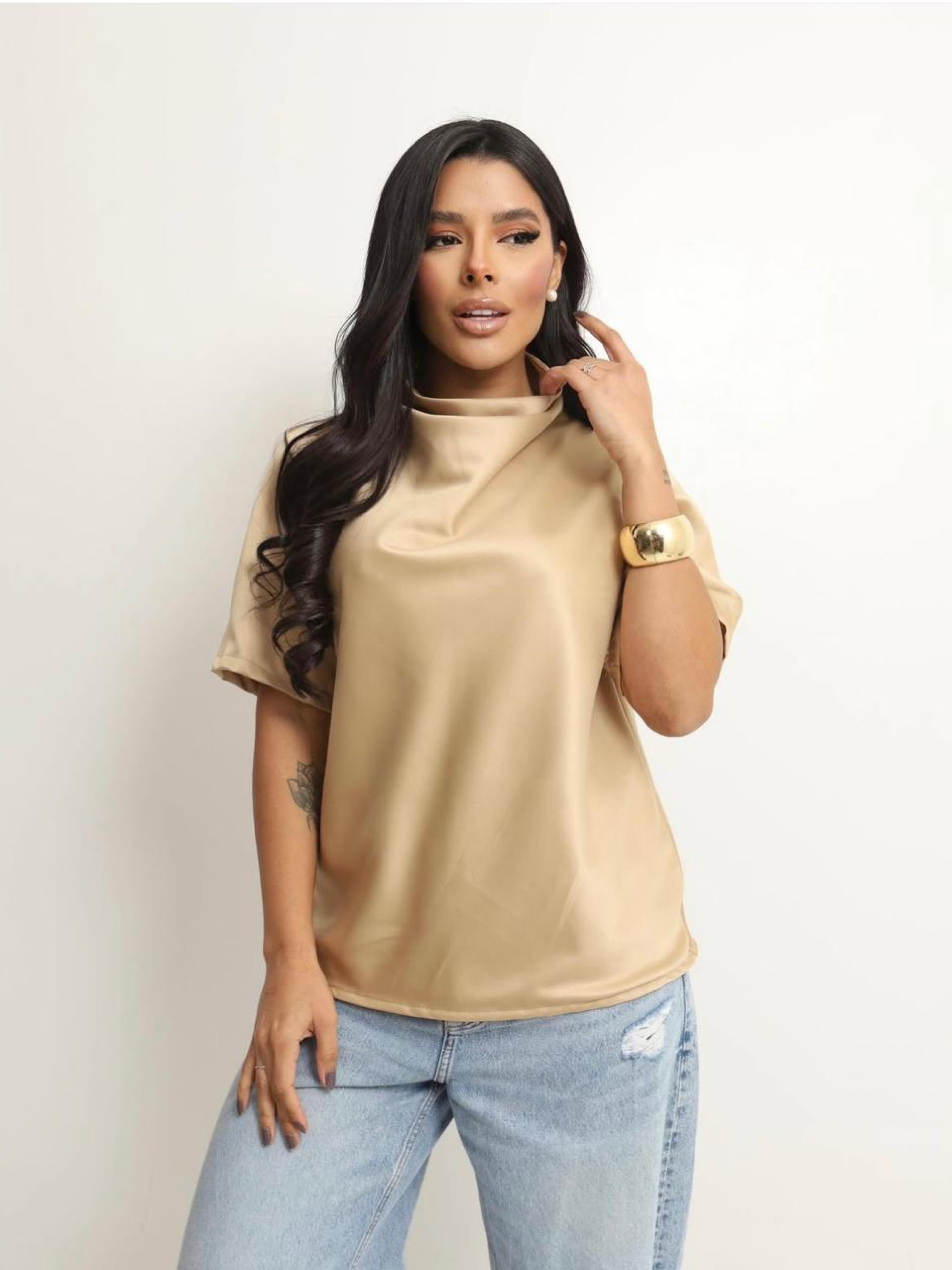 Camisa Edi Cetim Blusa inverno novidades
