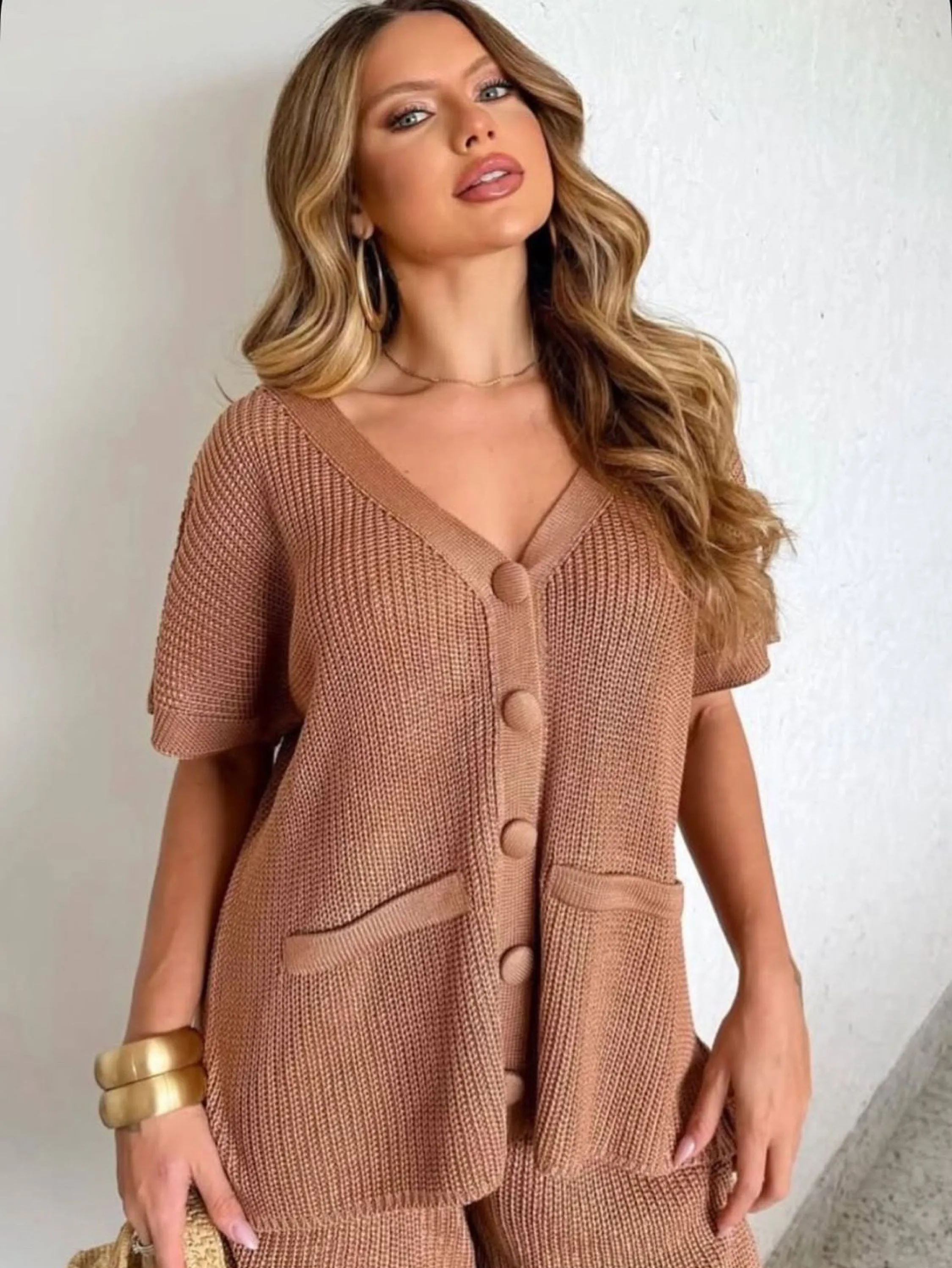 Conjunto Tricot Botão Forrado