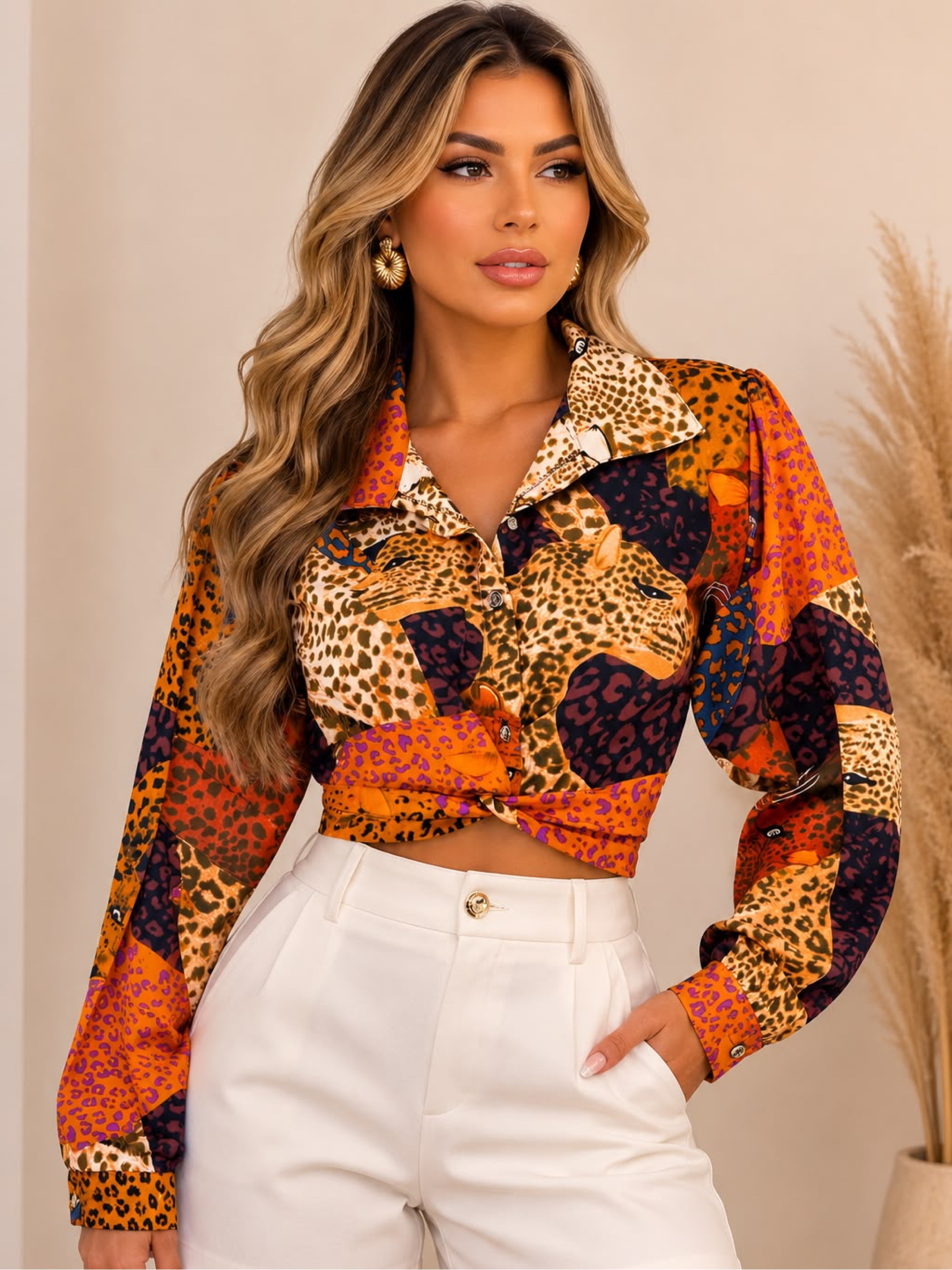 Blusa felina tecido crepe