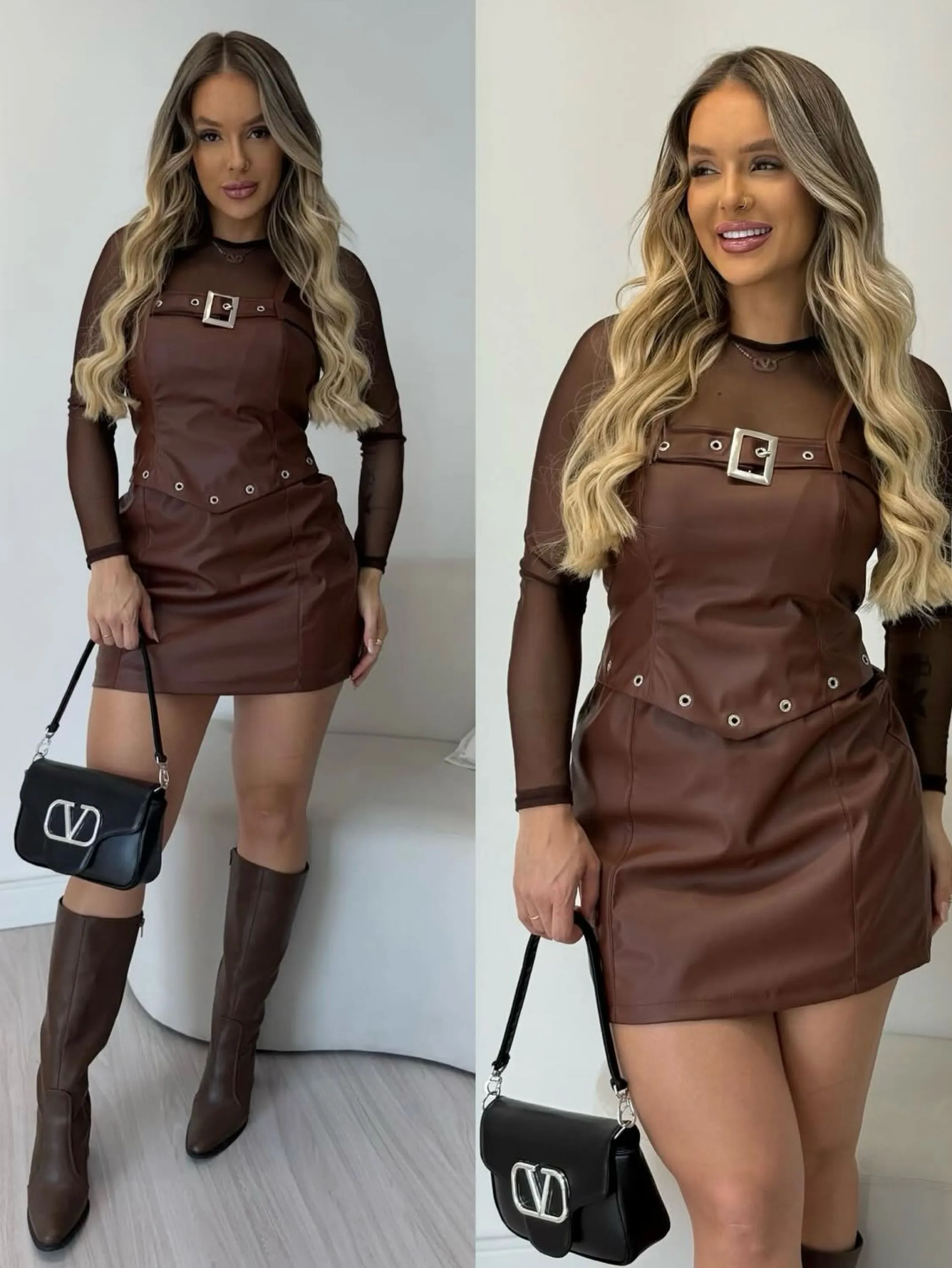 Blusa Cropped couro Fake rodeio country