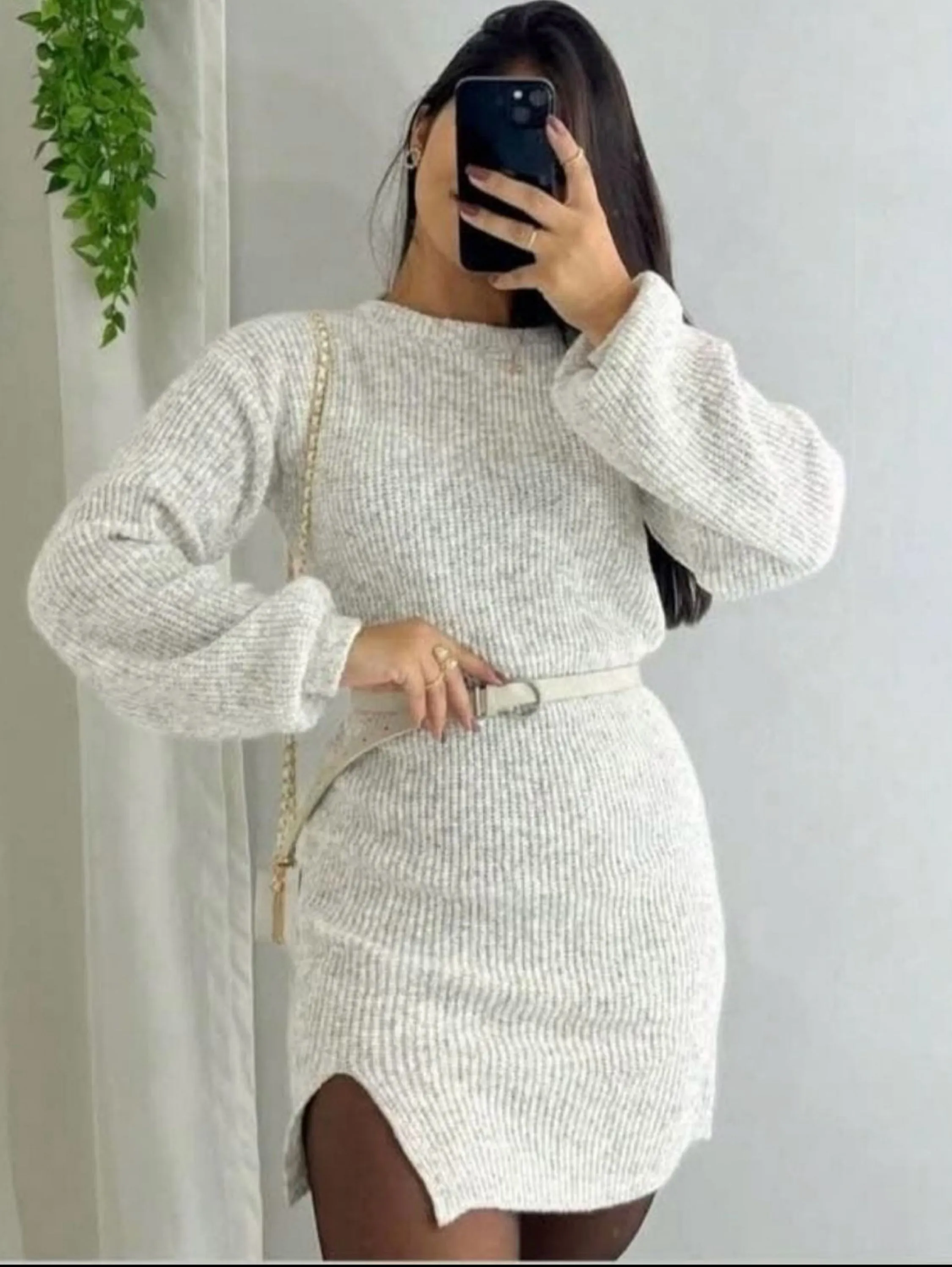 Vestido musse manga longa tricô