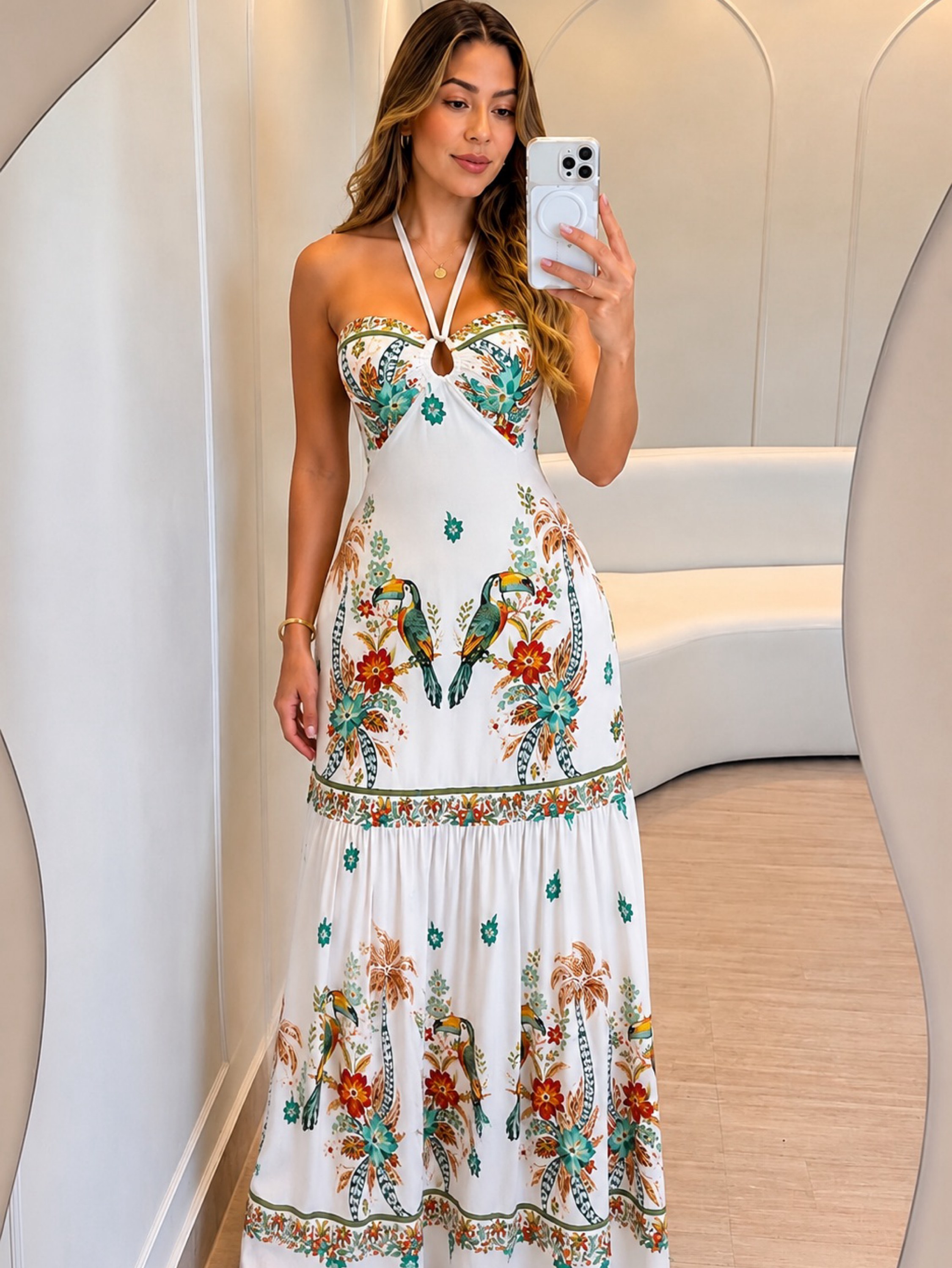 Vestido Maya estampado primavera verão 2026