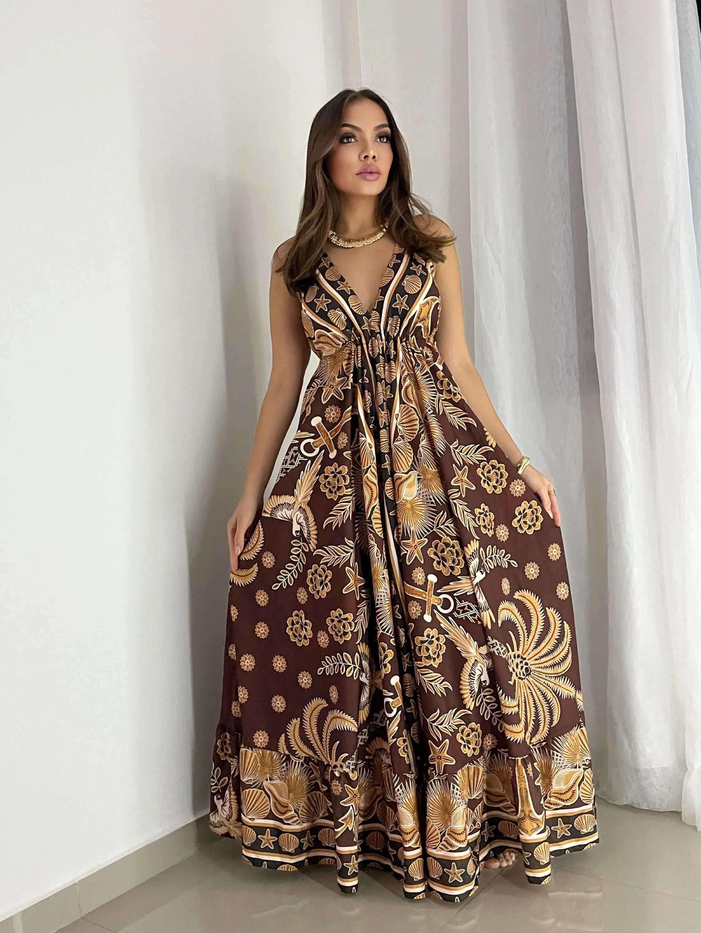 Vestido longo estampa da foto novidade lançamento  casual