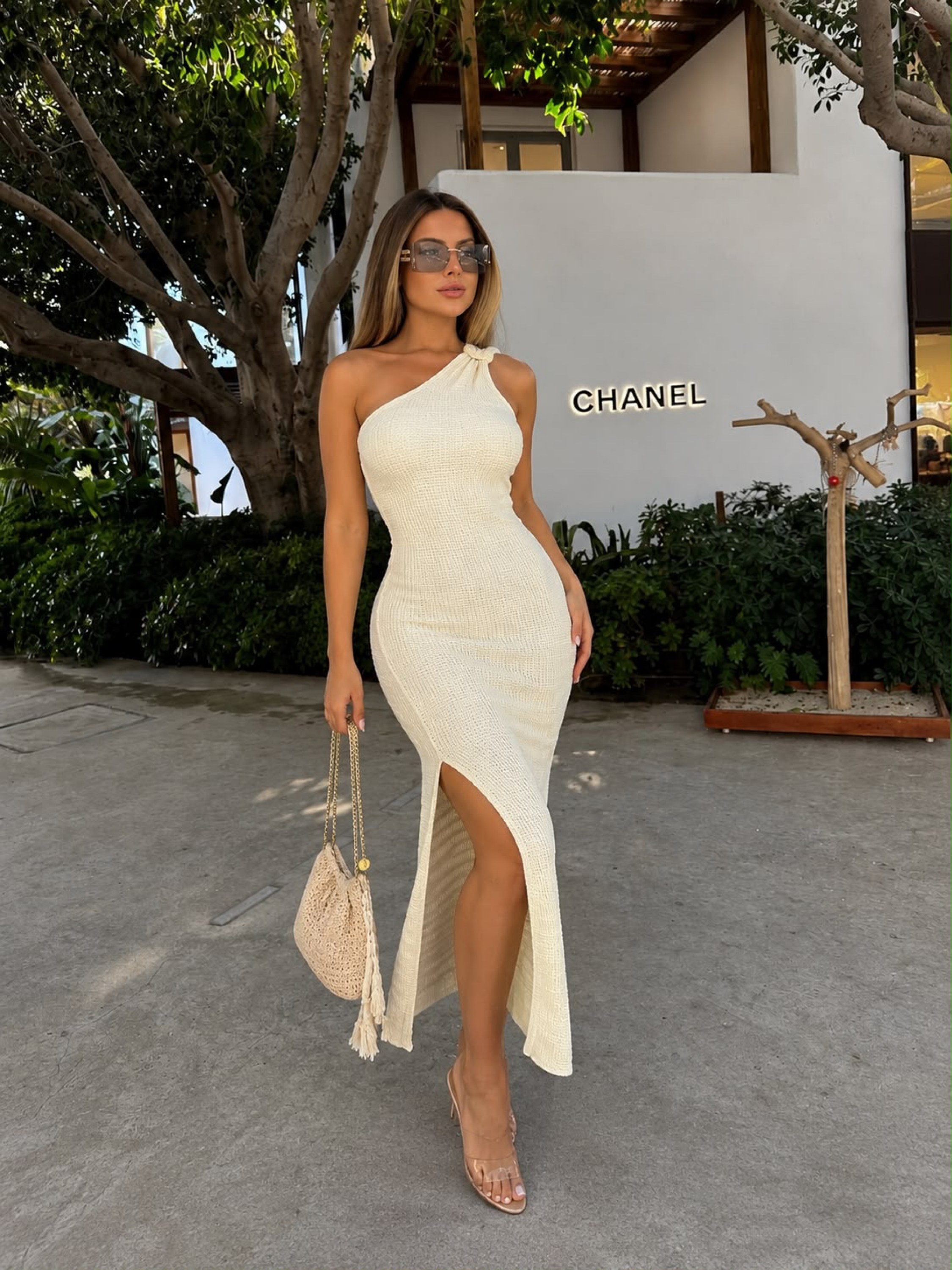 Vestido Lavínia Longo Uma alça rasgo perna
