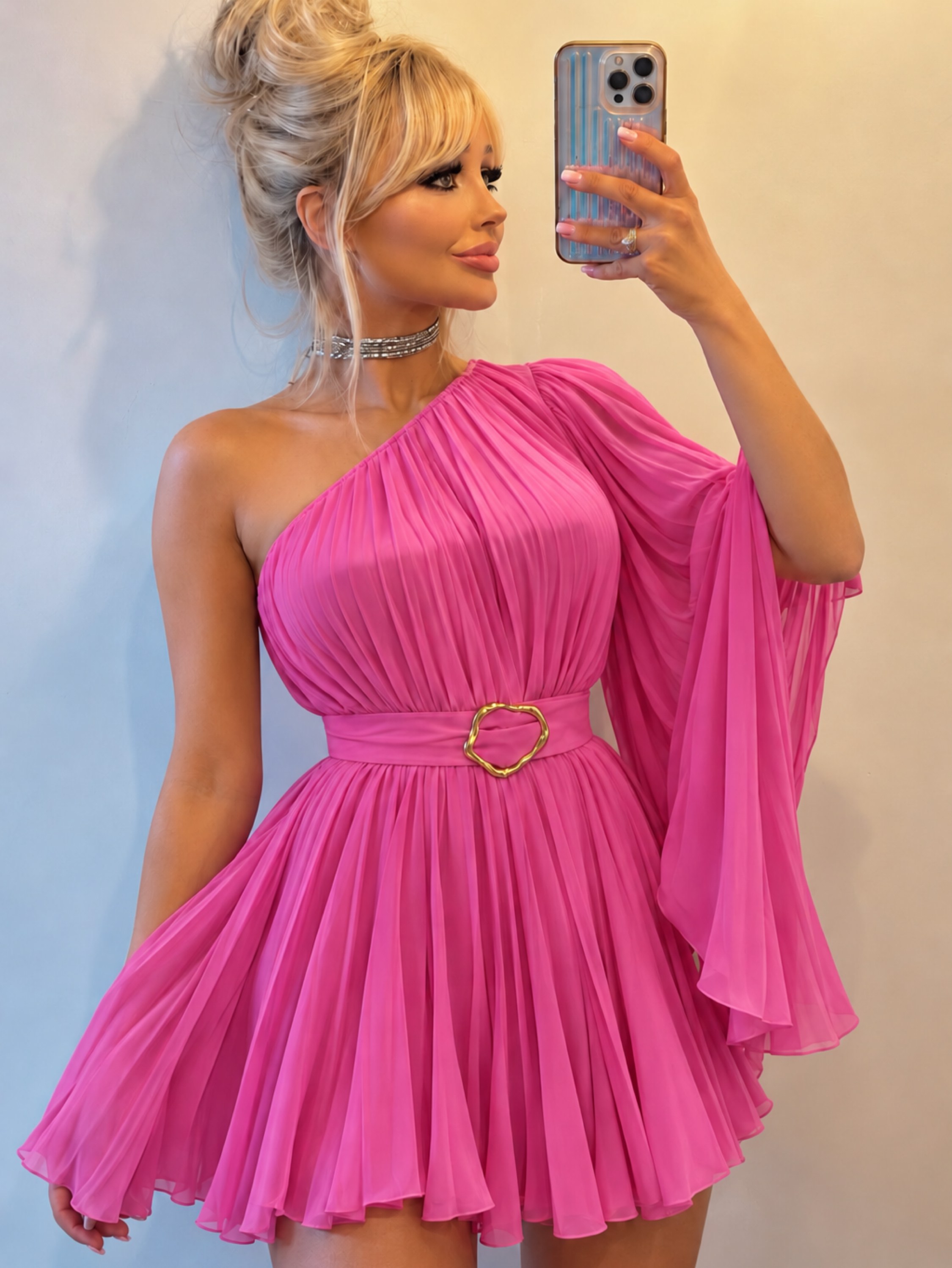 Vestido iris plissada mula manca fluit