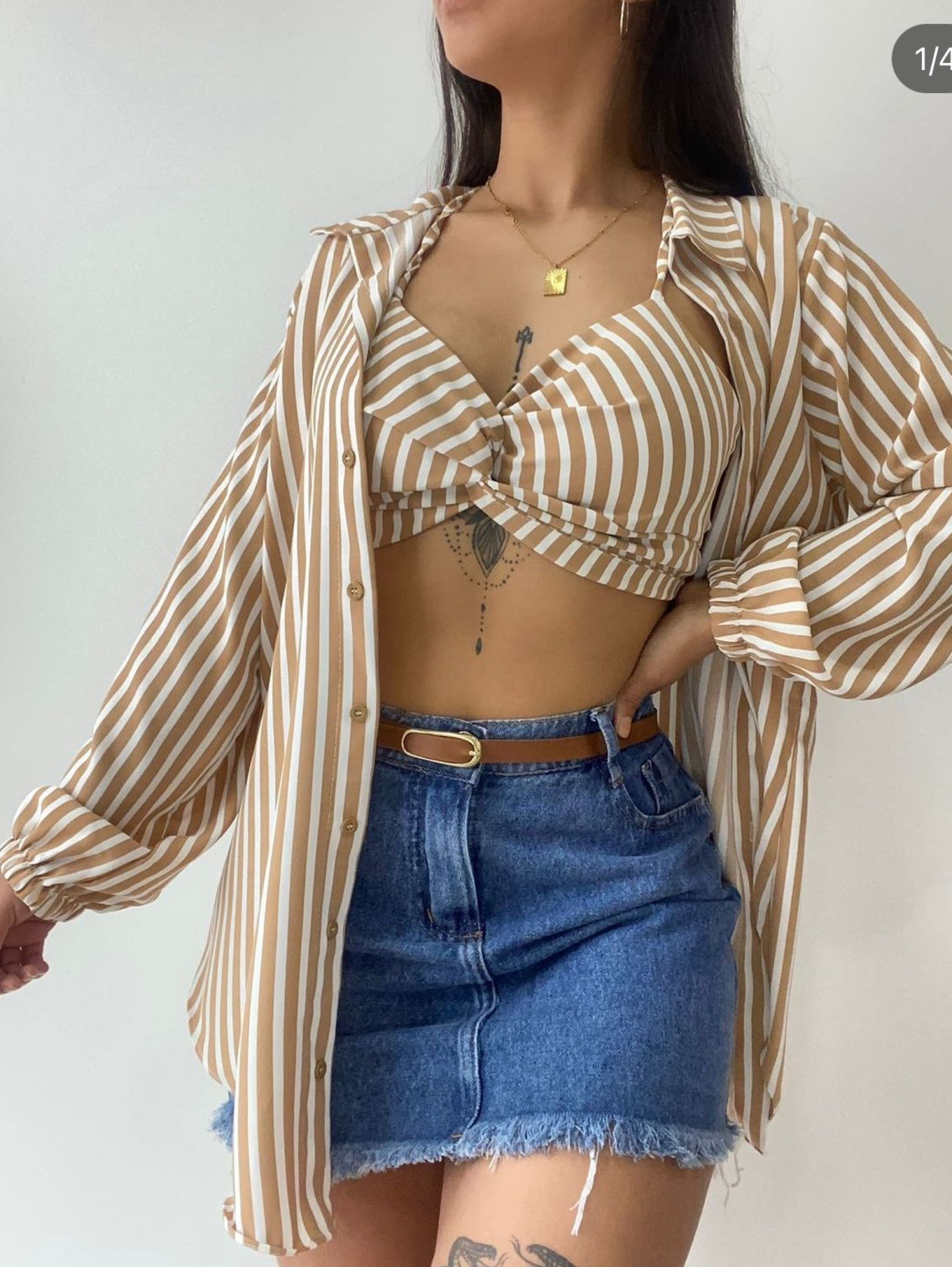 Conjunto kimono Croped lista manga longa inverno